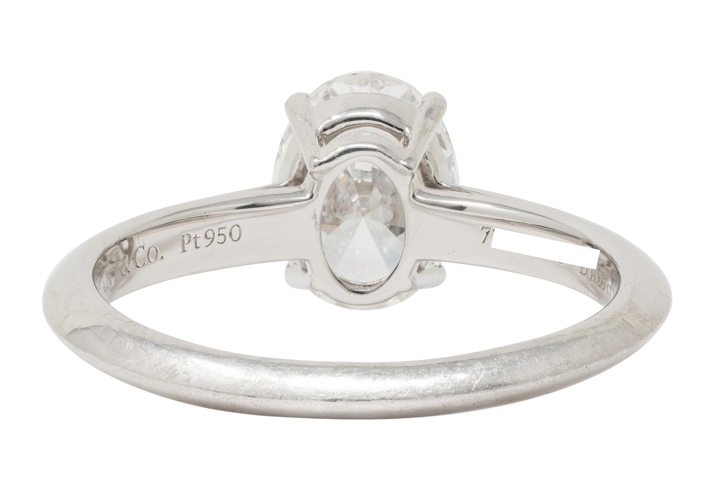 Tiffany & Co. Contemporary 1.09 CT Oval Cut Diamond Platinum Solitaire Ring