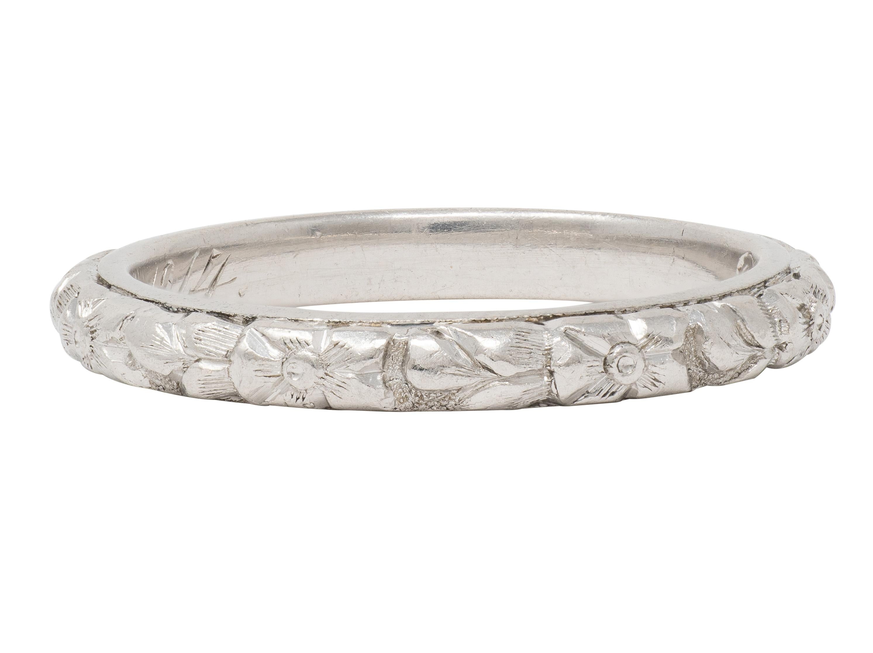 1914 Platinum Antique Edwardian Orange Blossom Wedding Band Ring