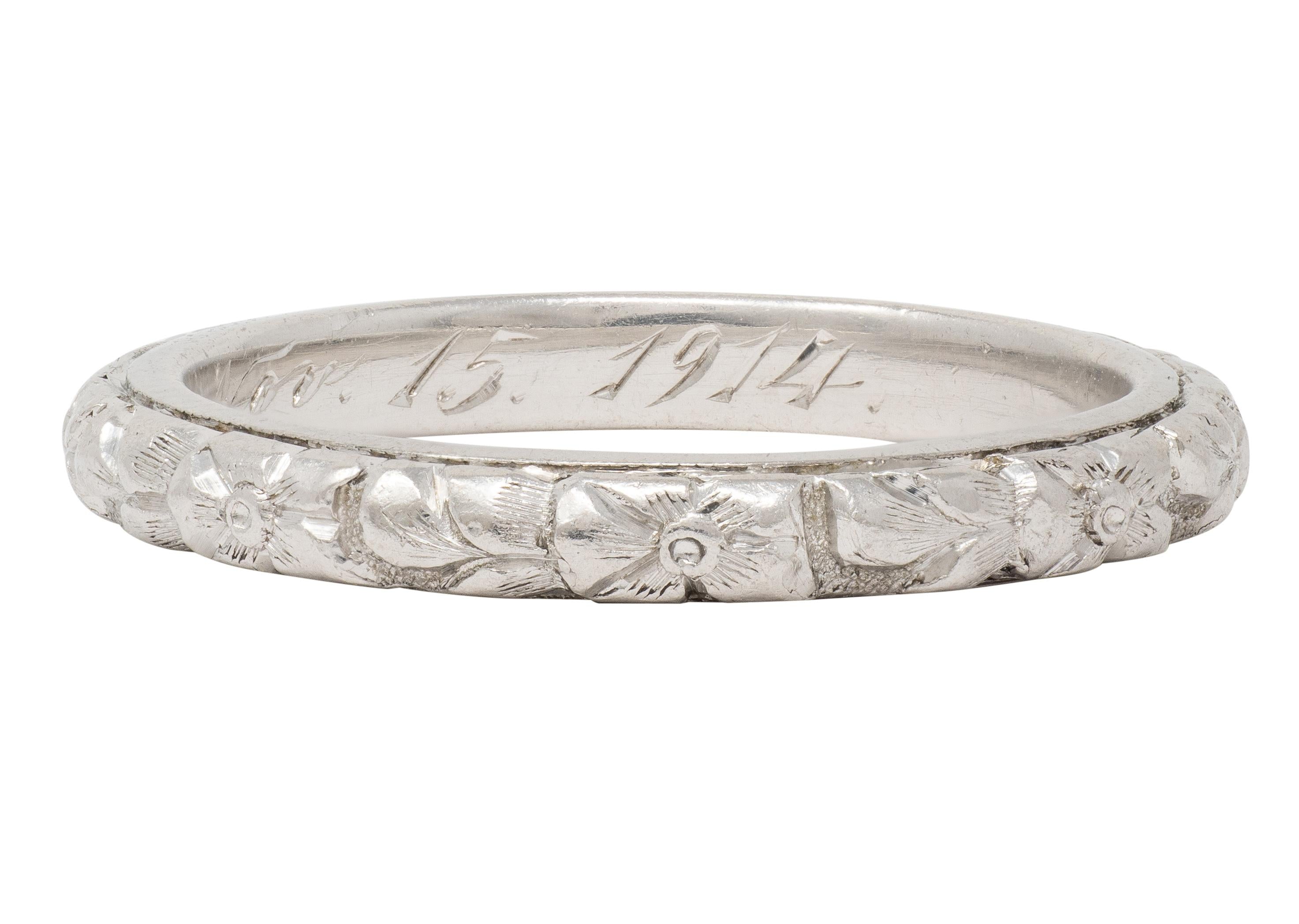 1914 Platinum Antique Edwardian Orange Blossom Wedding Band Ring