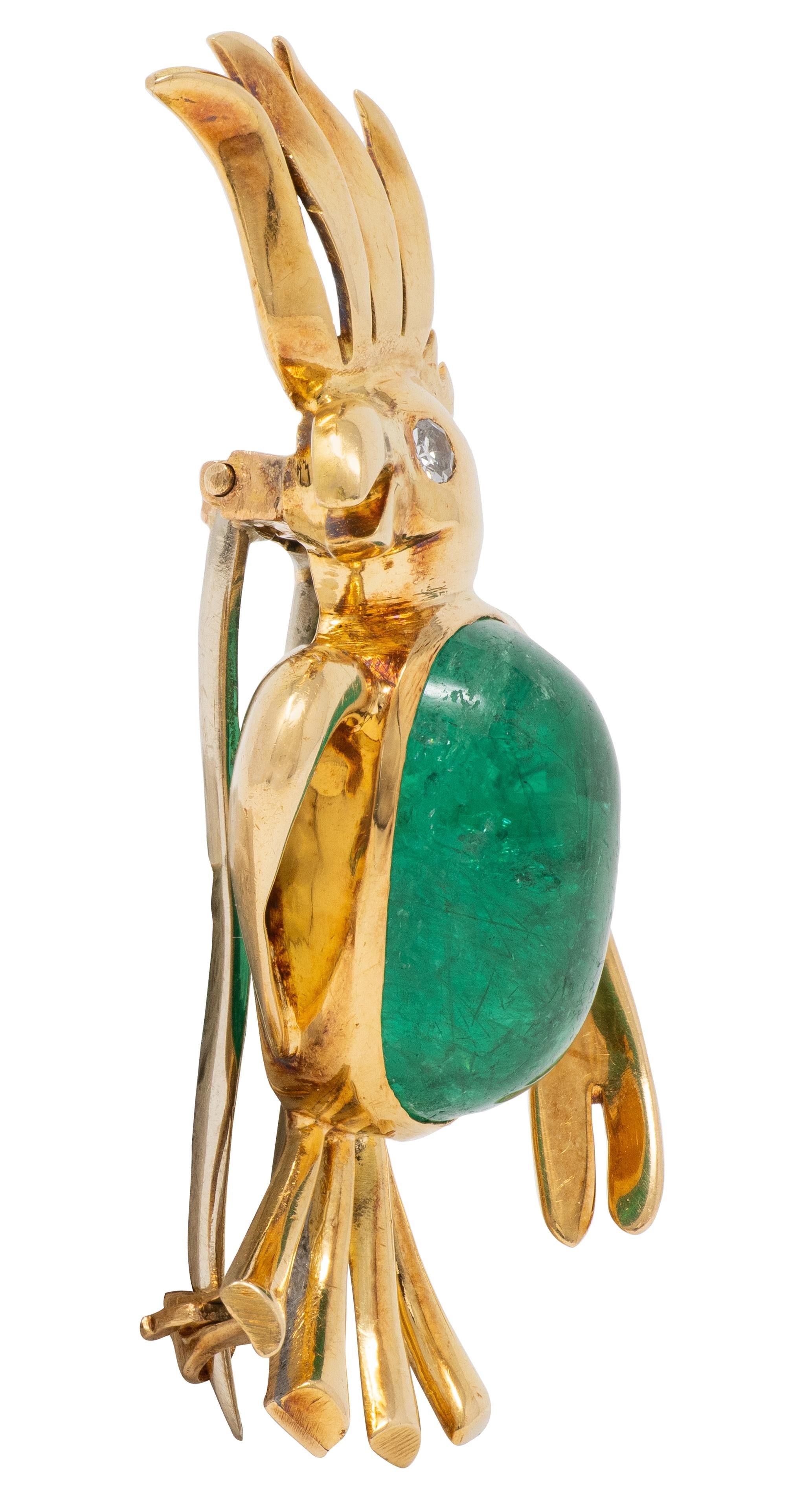 Van Cleef & Arpels French Emerald Diamond 18K Yellow Gold Vintage Bird Brooch