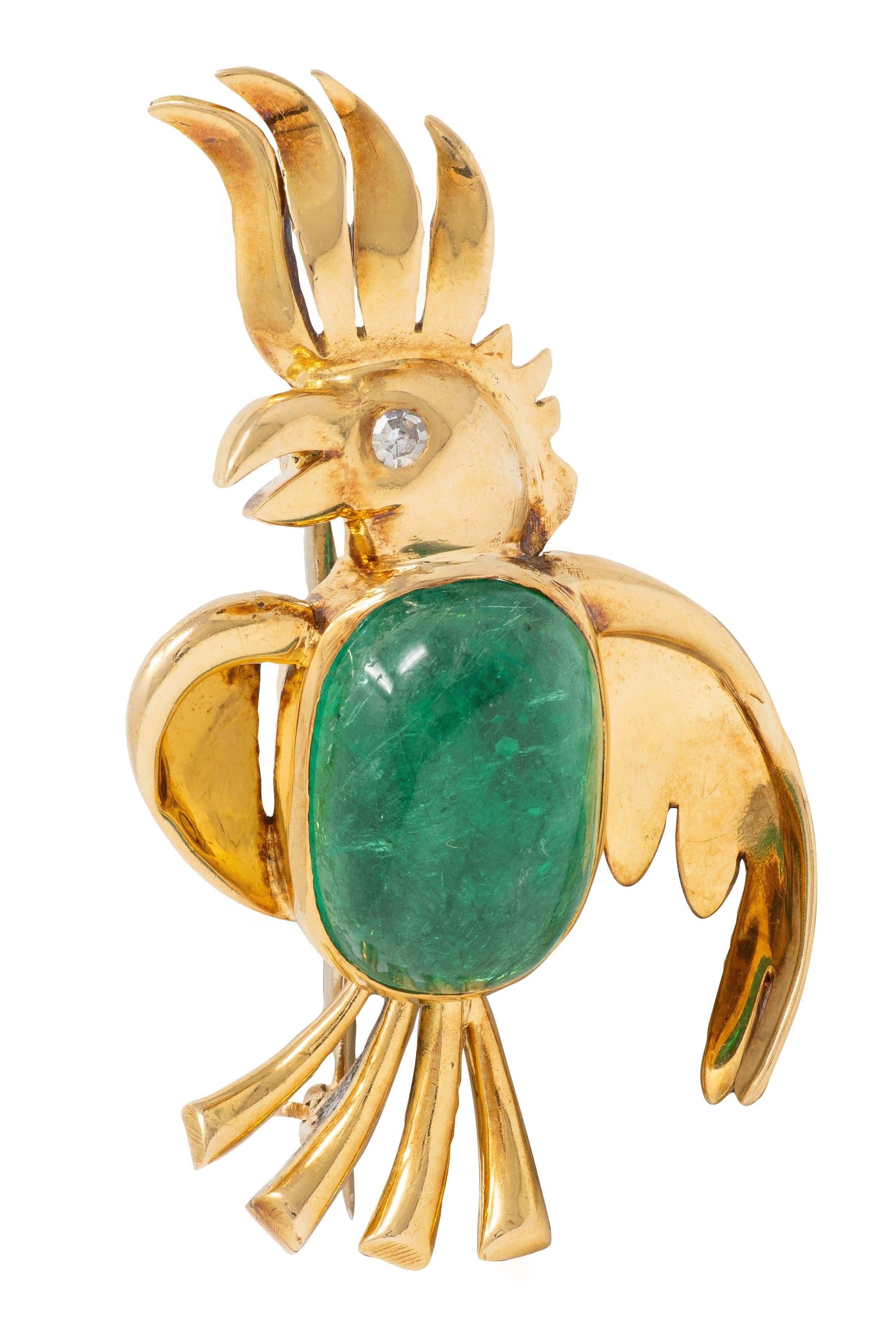 Van Cleef & Arpels French Emerald Diamond 18K Yellow Gold Vintage Bird Brooch