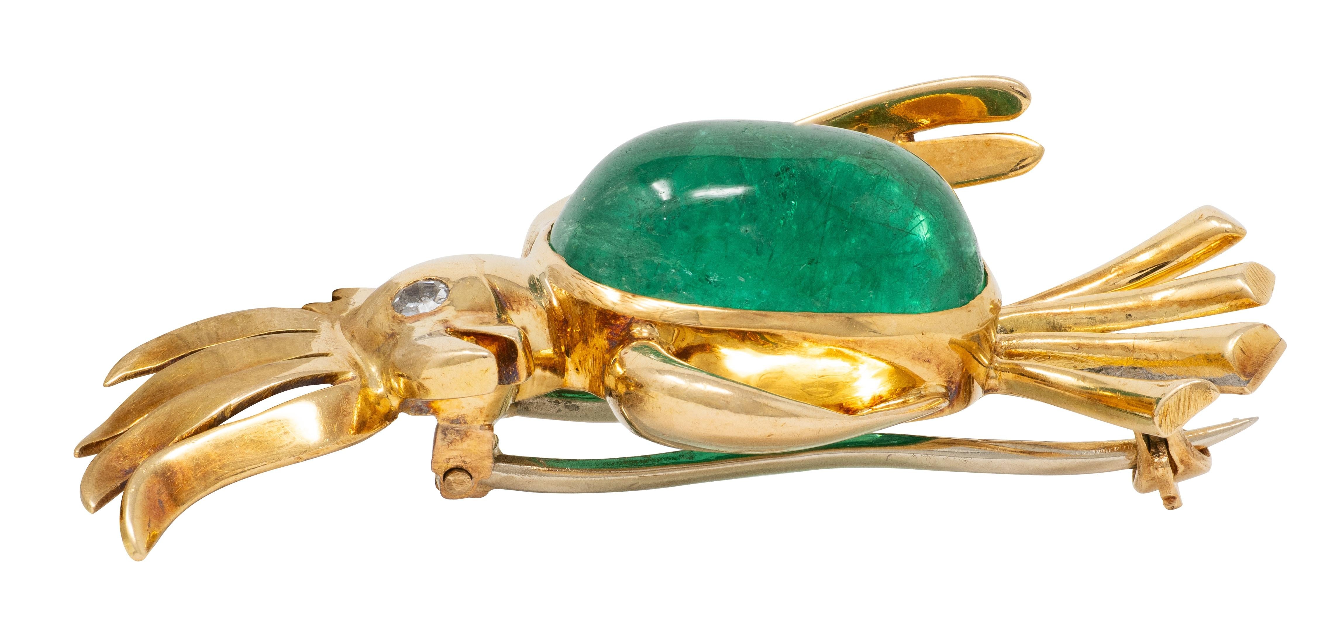 Van Cleef & Arpels French Emerald Diamond 18K Yellow Gold Vintage Bird Brooch