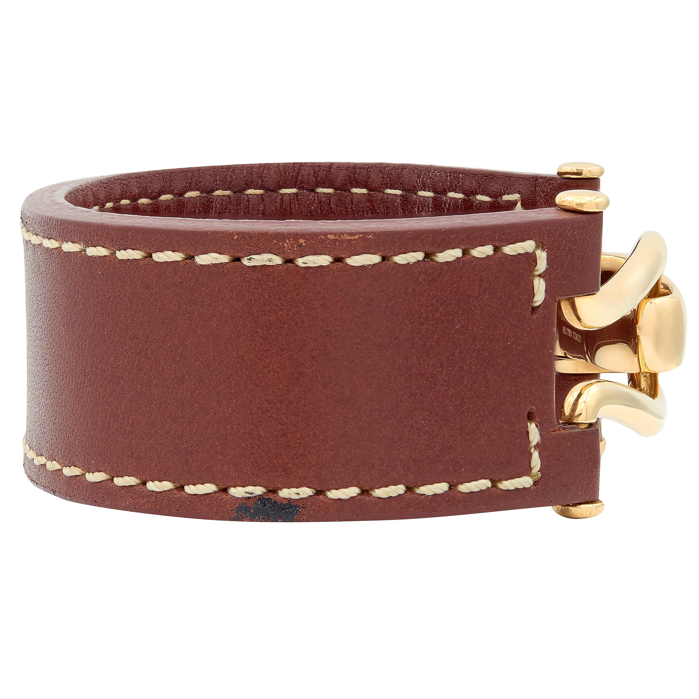 Tiffany & Co. Paloma Picasso 18 Karat Yellow Gold Vintage Leather Bracelet