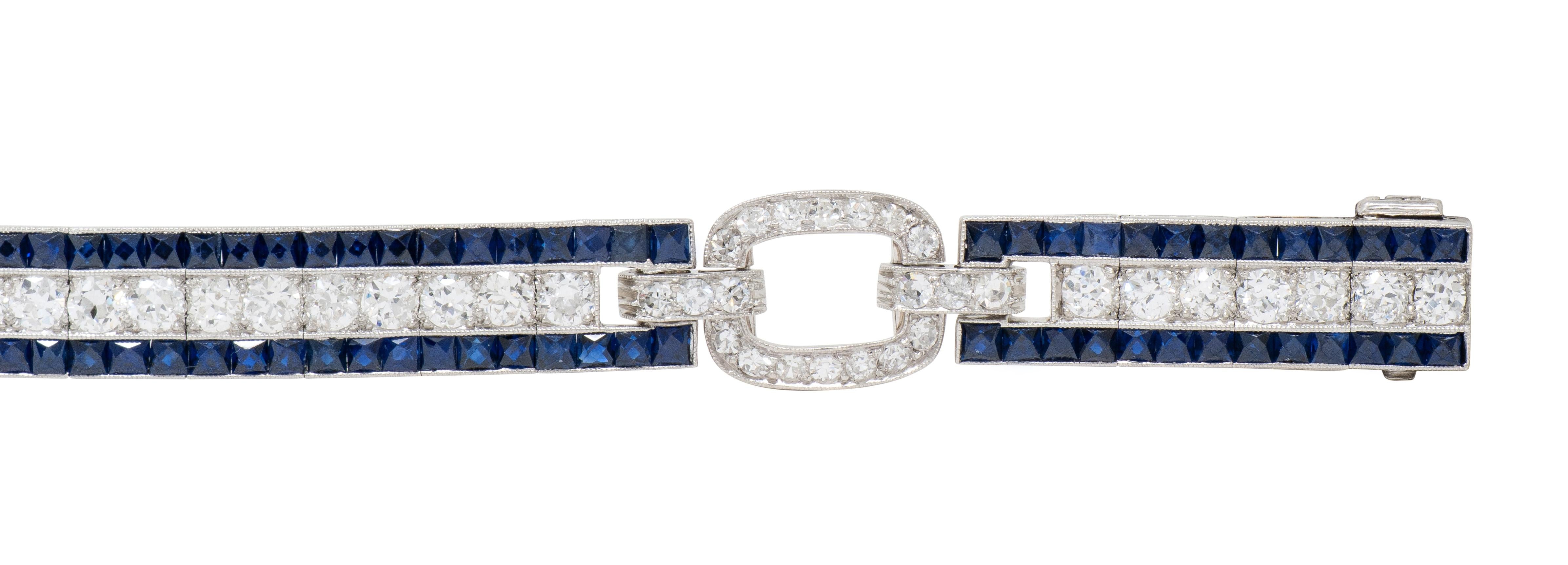 Art Deco 16.98 CTW Sapphire Diamond Platinum Vintage Buckle Line Bracelet