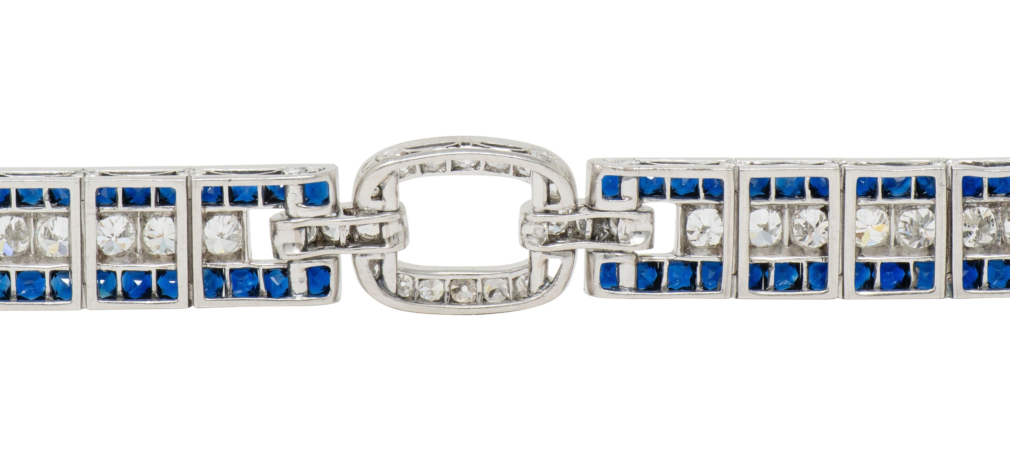 Art Deco 16.98 CTW Sapphire Diamond Platinum Vintage Buckle Line Bracelet
