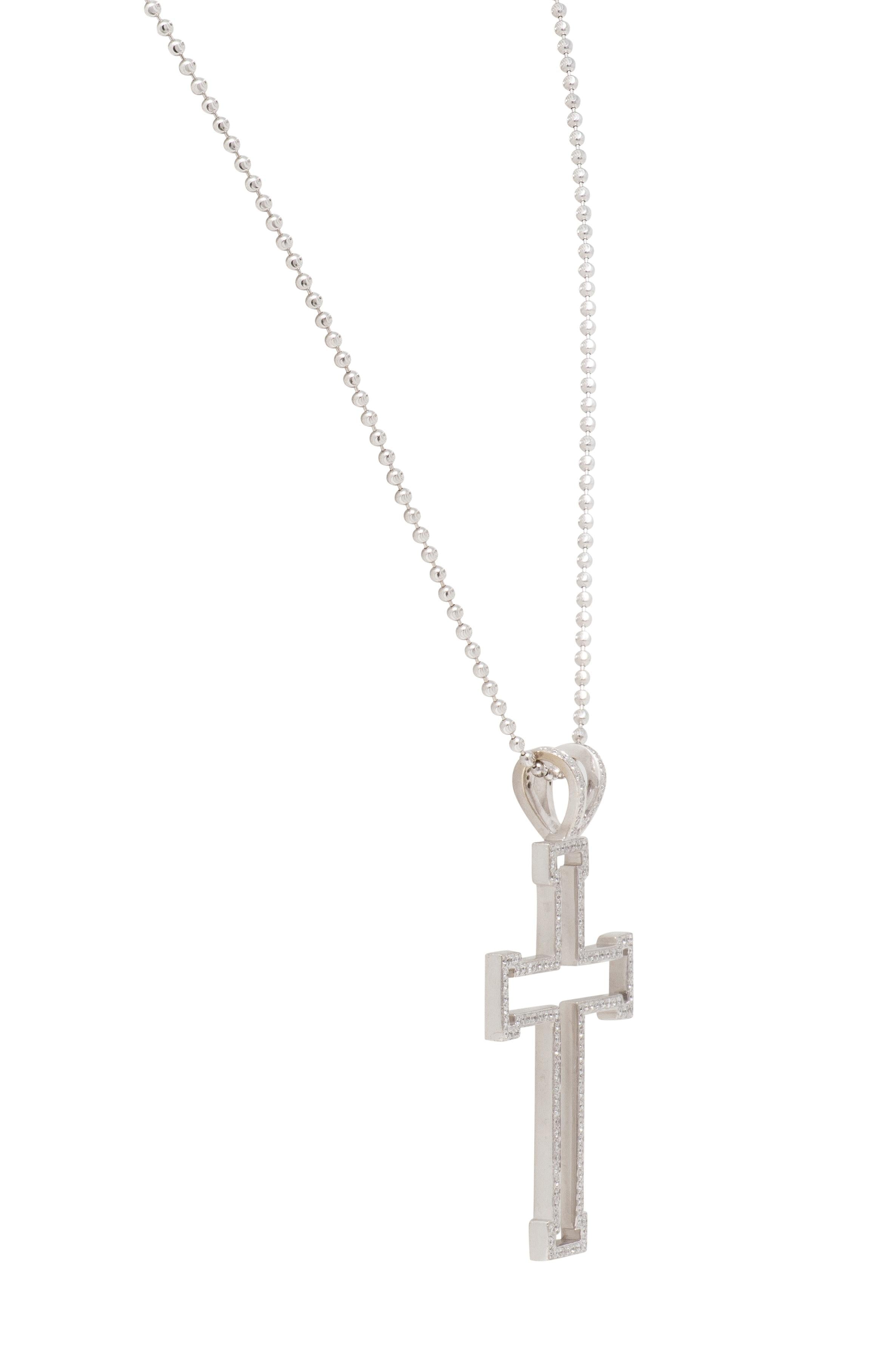 Theo Fennell Contemporary Diamond 18 Karat White Gold Cross Pendant Necklace