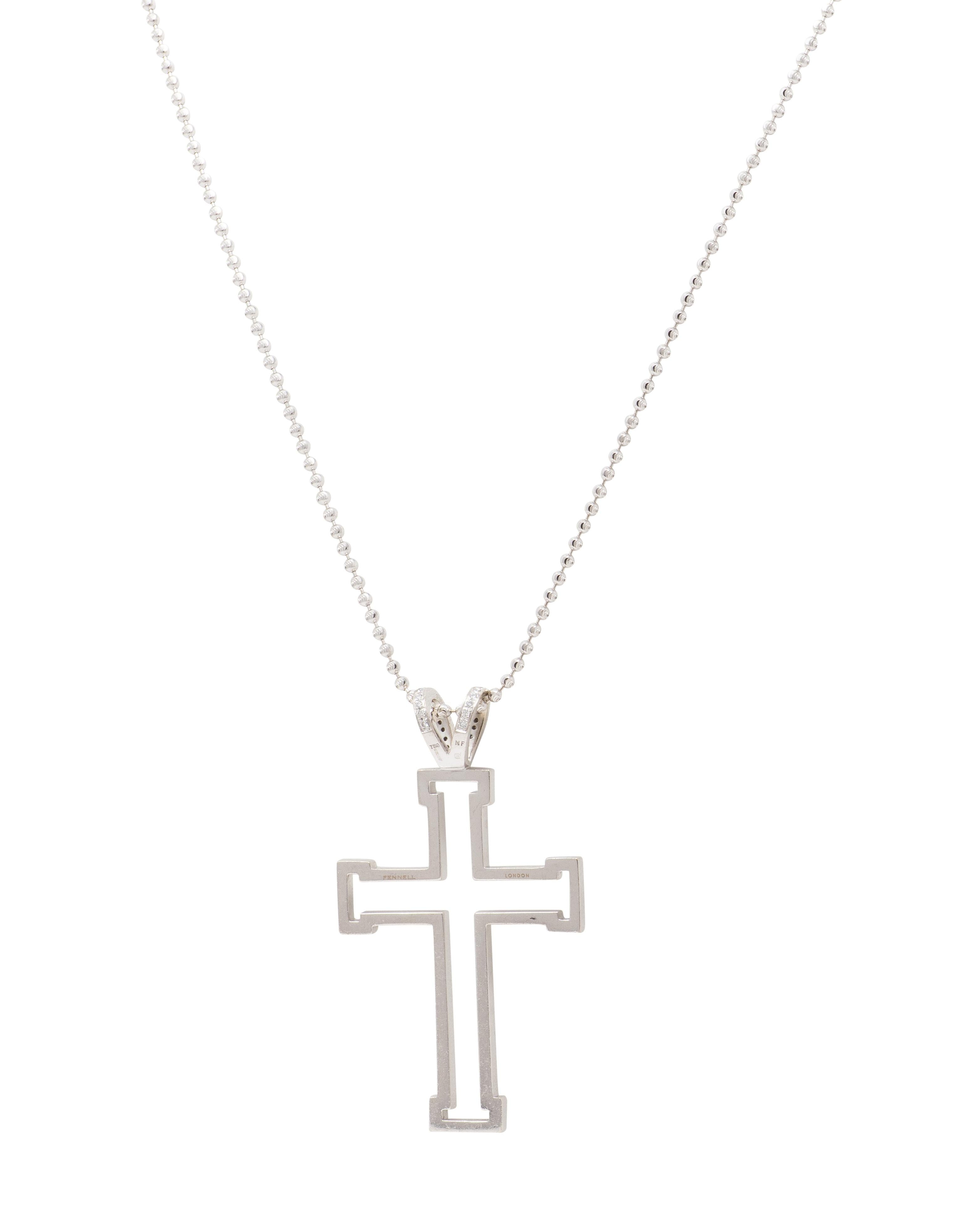 Theo Fennell Contemporary Diamond 18 Karat White Gold Cross Pendant Necklace