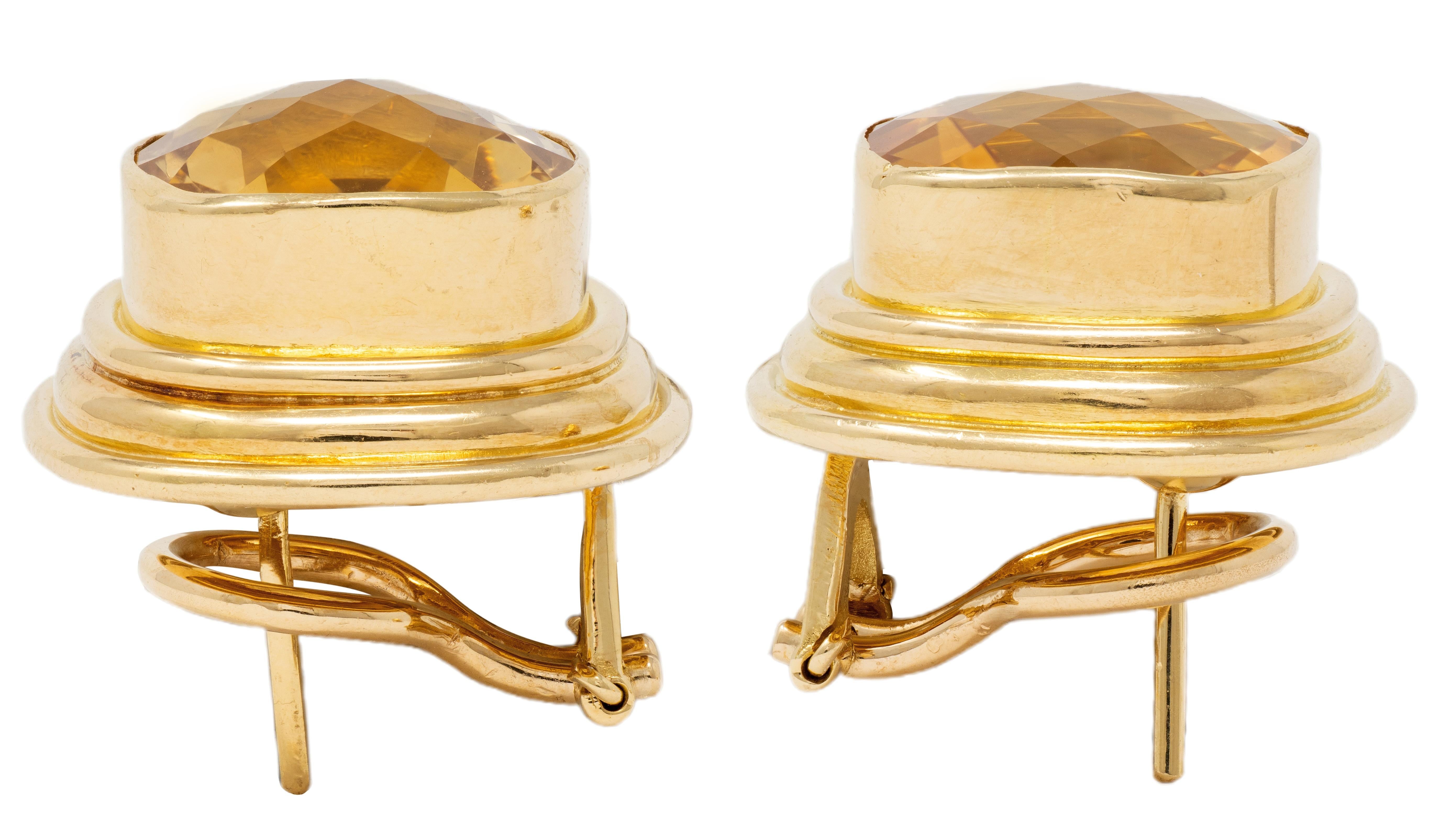 Elizabeth Locke 2000's Citrine 18 Karat Yellow Gold Cushion Earrings