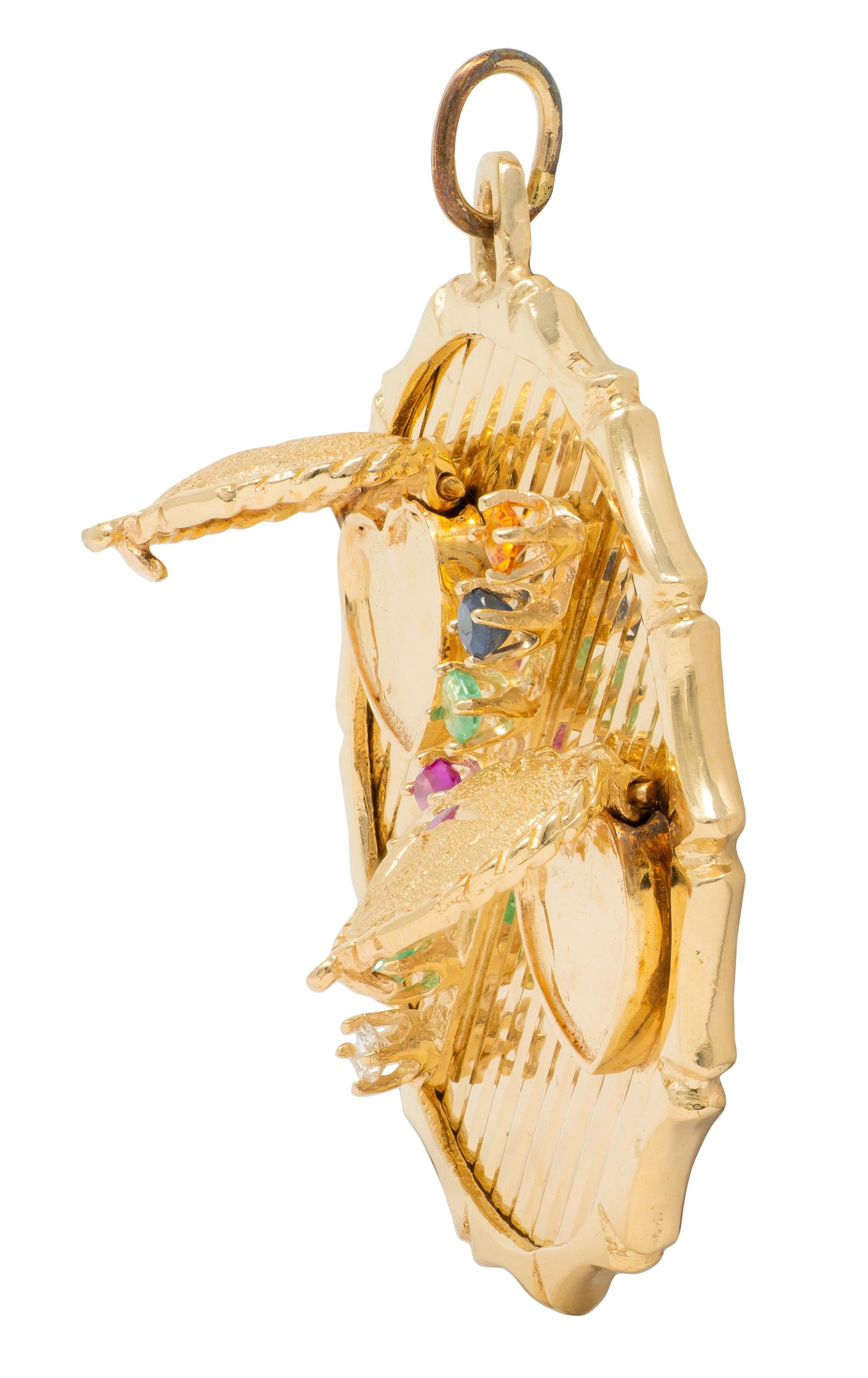 1950's Multi-Gem 14 Karat Yellow Gold Vintage Dearest Locket Heart Pendant