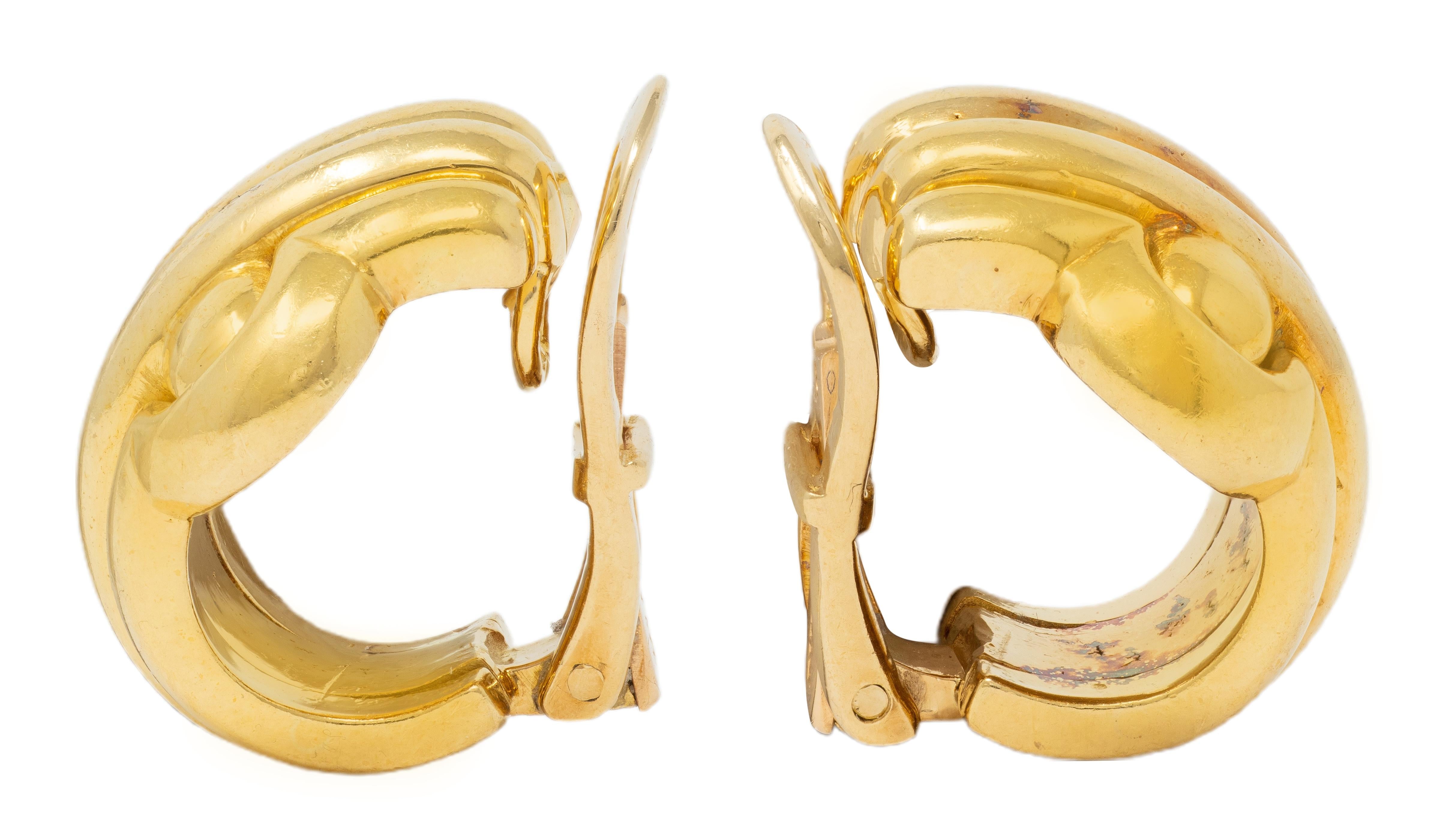 Bulgari 18 Karat Yellow Gold Vintage Parentesi J-Hoop Ear-Clip Earrings