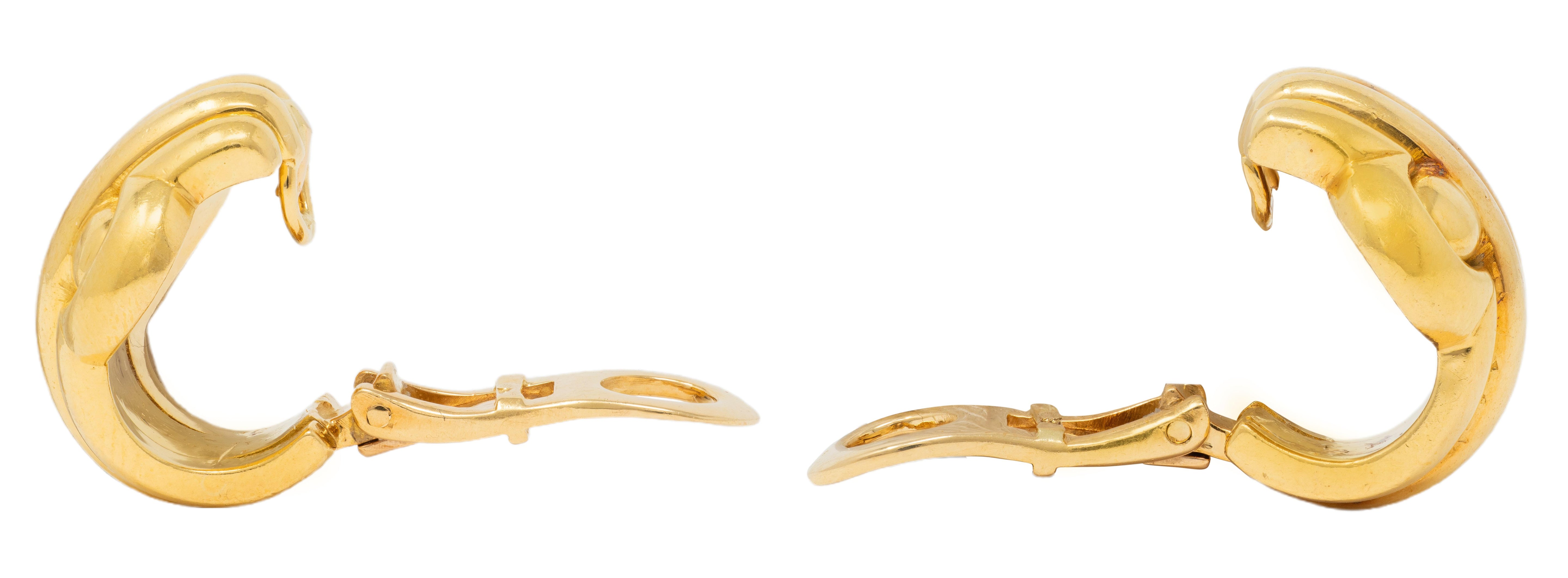 Bulgari 18 Karat Yellow Gold Vintage Parentesi J-Hoop Ear-Clip Earrings