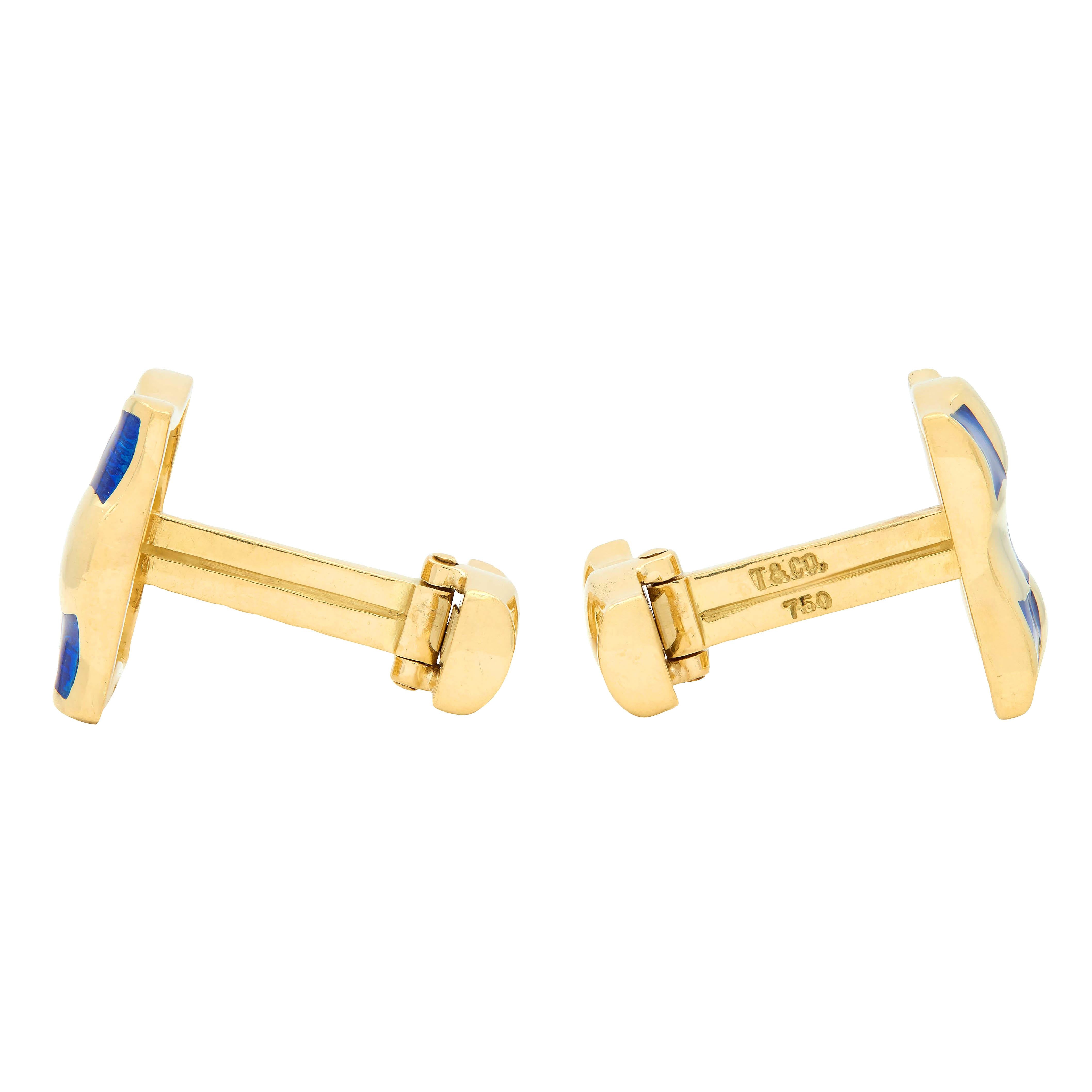 Tiffany & Co. 1980's Enamel 18 Karat Yellow Gold Vintage Checkerboard Cufflinks