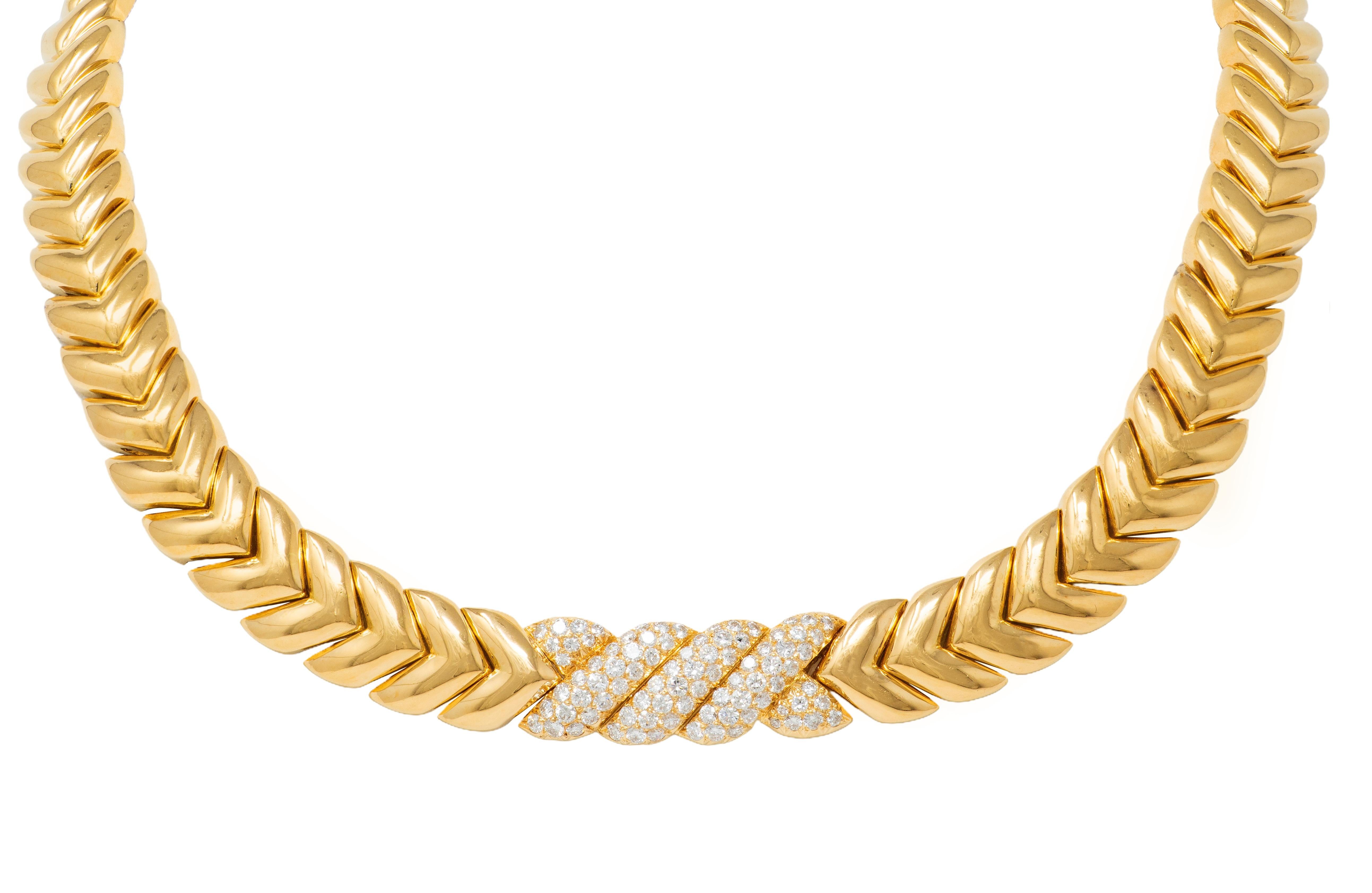 Van Cleef & Arpels French Diamond 18K Gold Vintage Puffy Wheat Collar Necklace