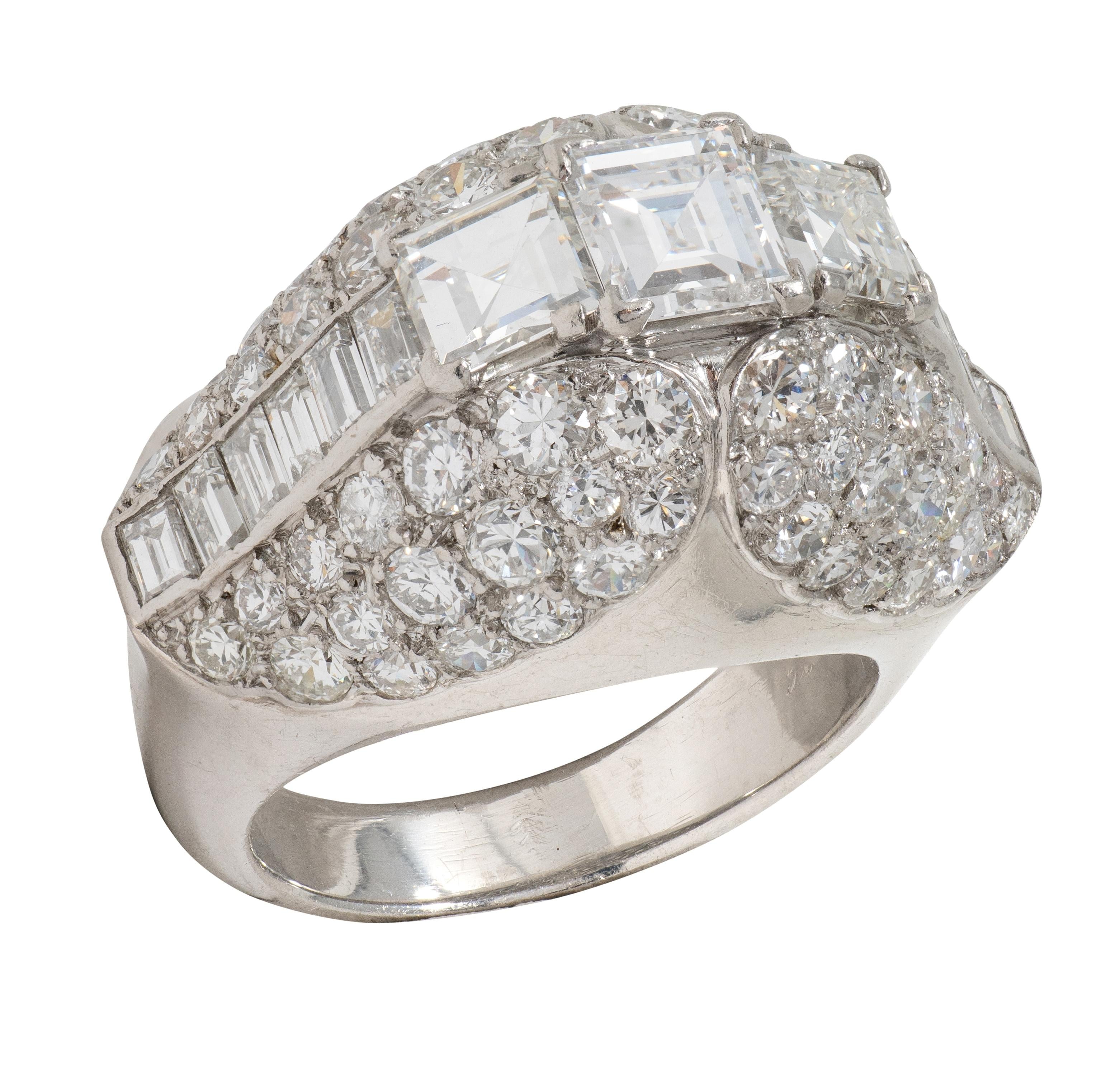 Cartier Paris Art Deco Diamond Platinum Vintage 1930's French Bombé Ring
