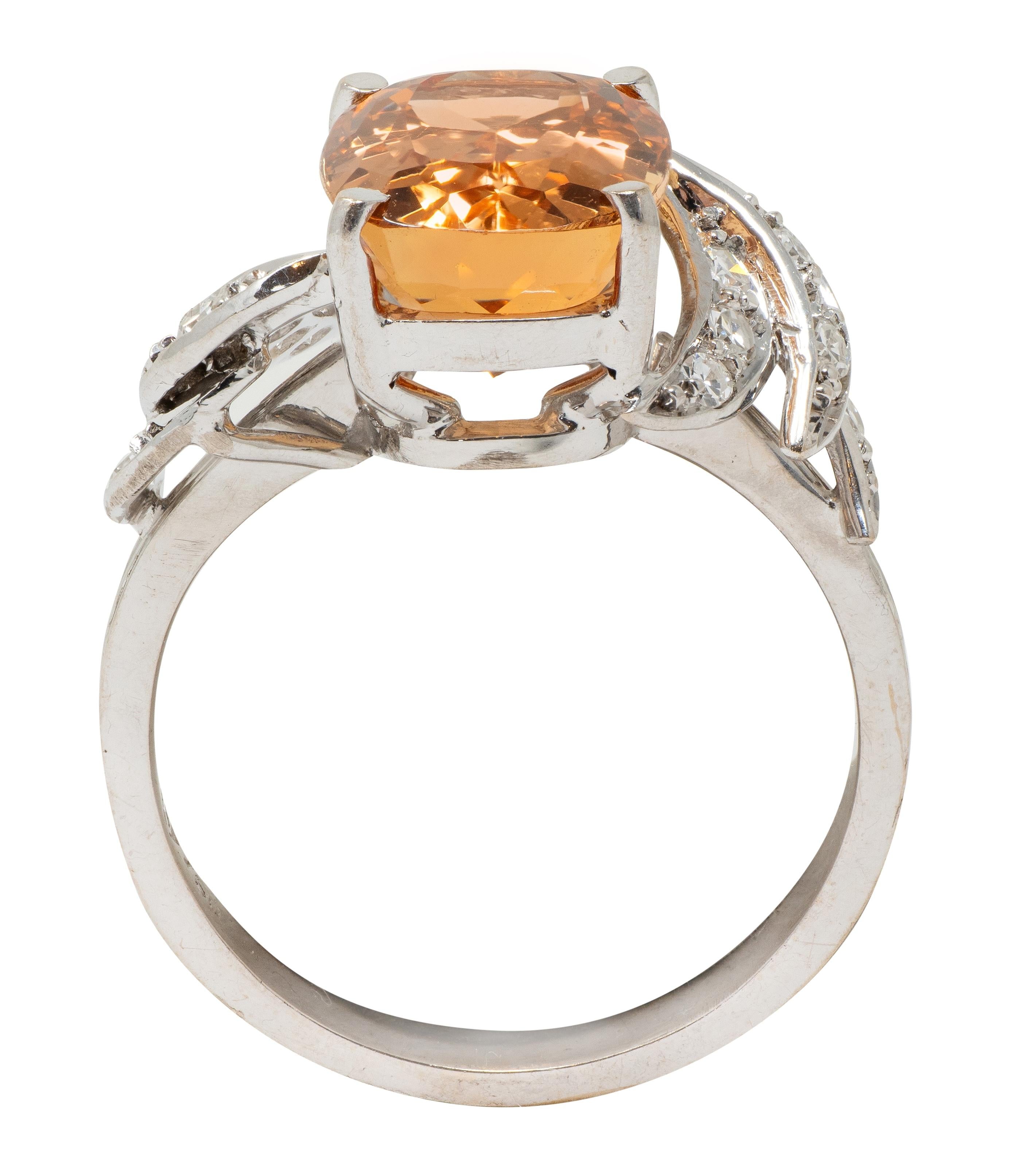 H. Stern 1950's Orange Topaz Diamond 18 Karat White Gold Vintage Fanning Ring