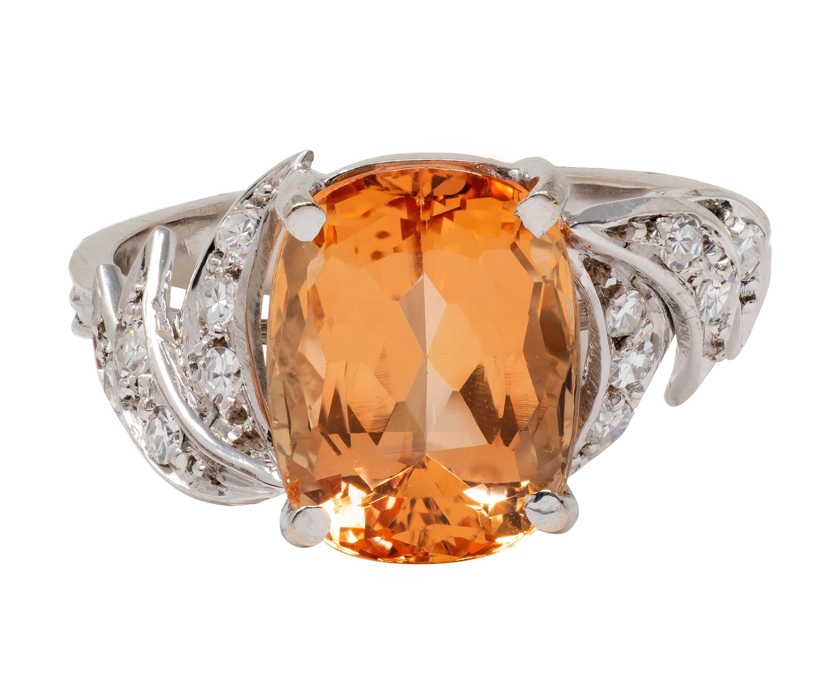 H. Stern 1950's Orange Topaz Diamond 18 Karat White Gold Vintage Fanning Ring