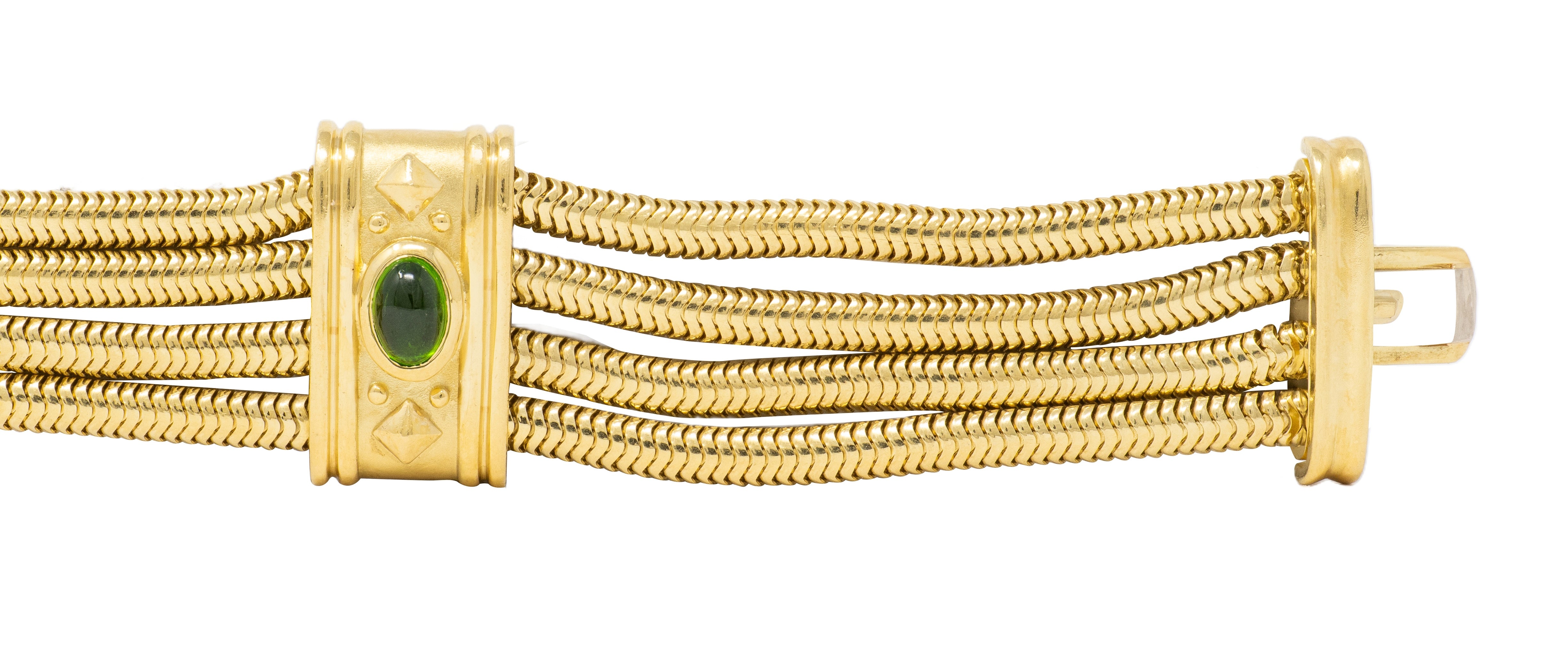 SeidenGang 1990's Tourmaline 18 Karat Yellow Gold Multi-Strand Vintage Bracelet