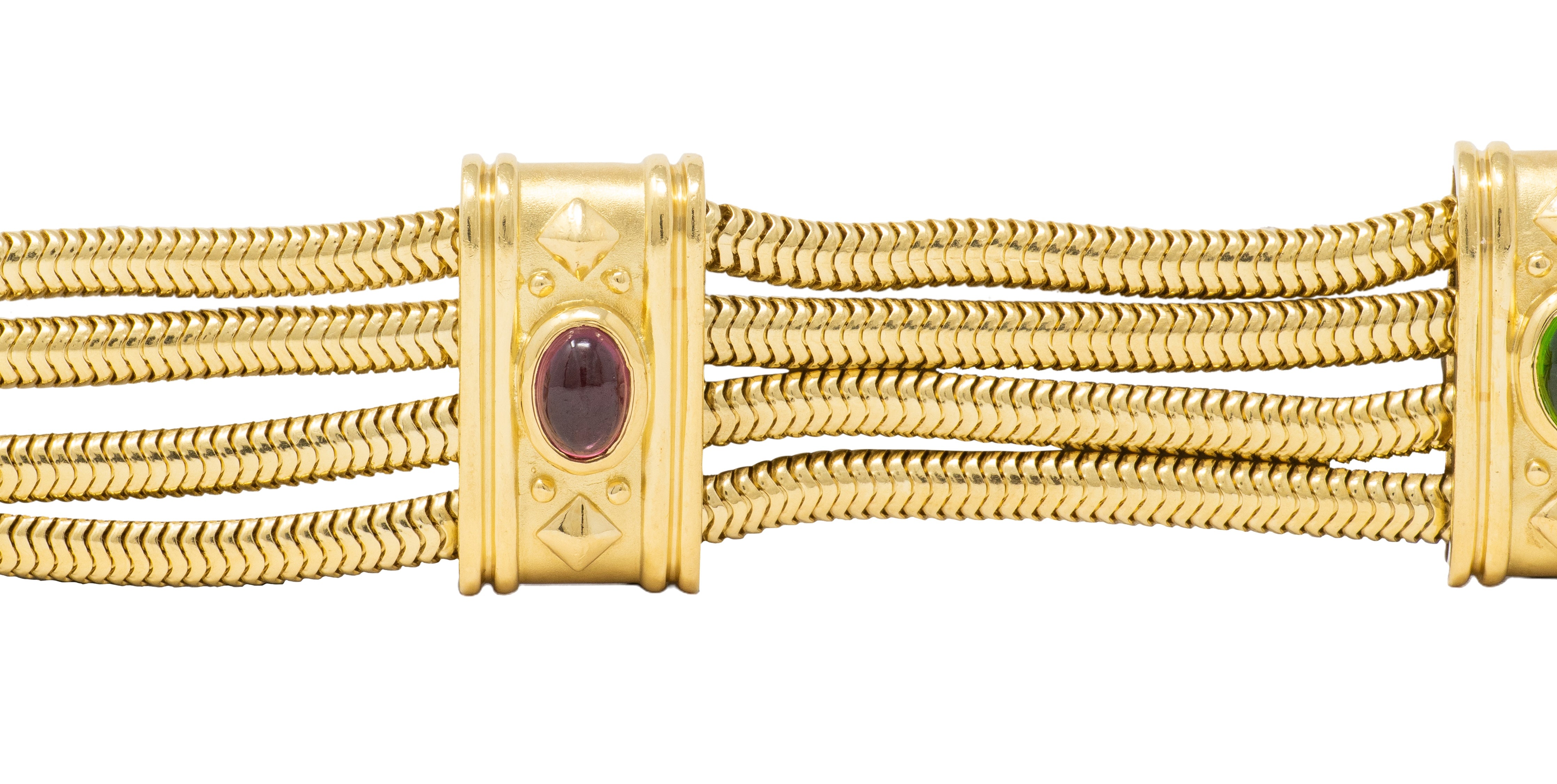 SeidenGang 1990's Tourmaline 18 Karat Yellow Gold Multi-Strand Vintage Bracelet