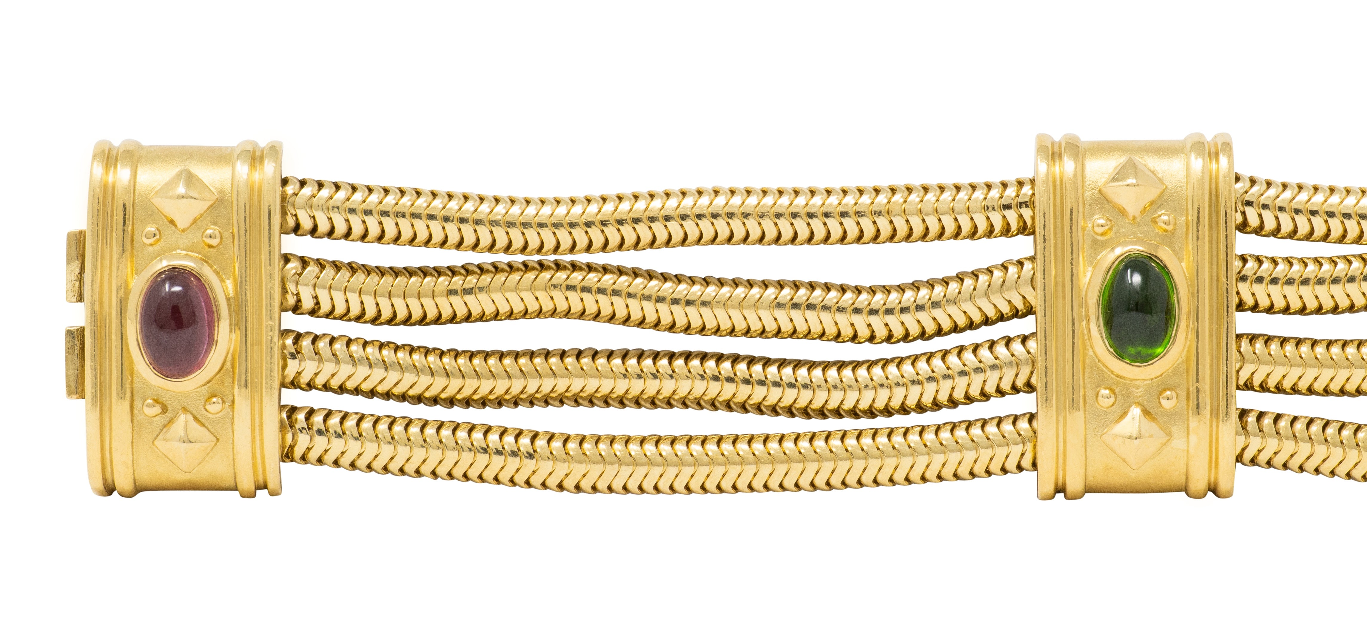 SeidenGang 1990's Tourmaline 18 Karat Yellow Gold Multi-Strand Vintage Bracelet