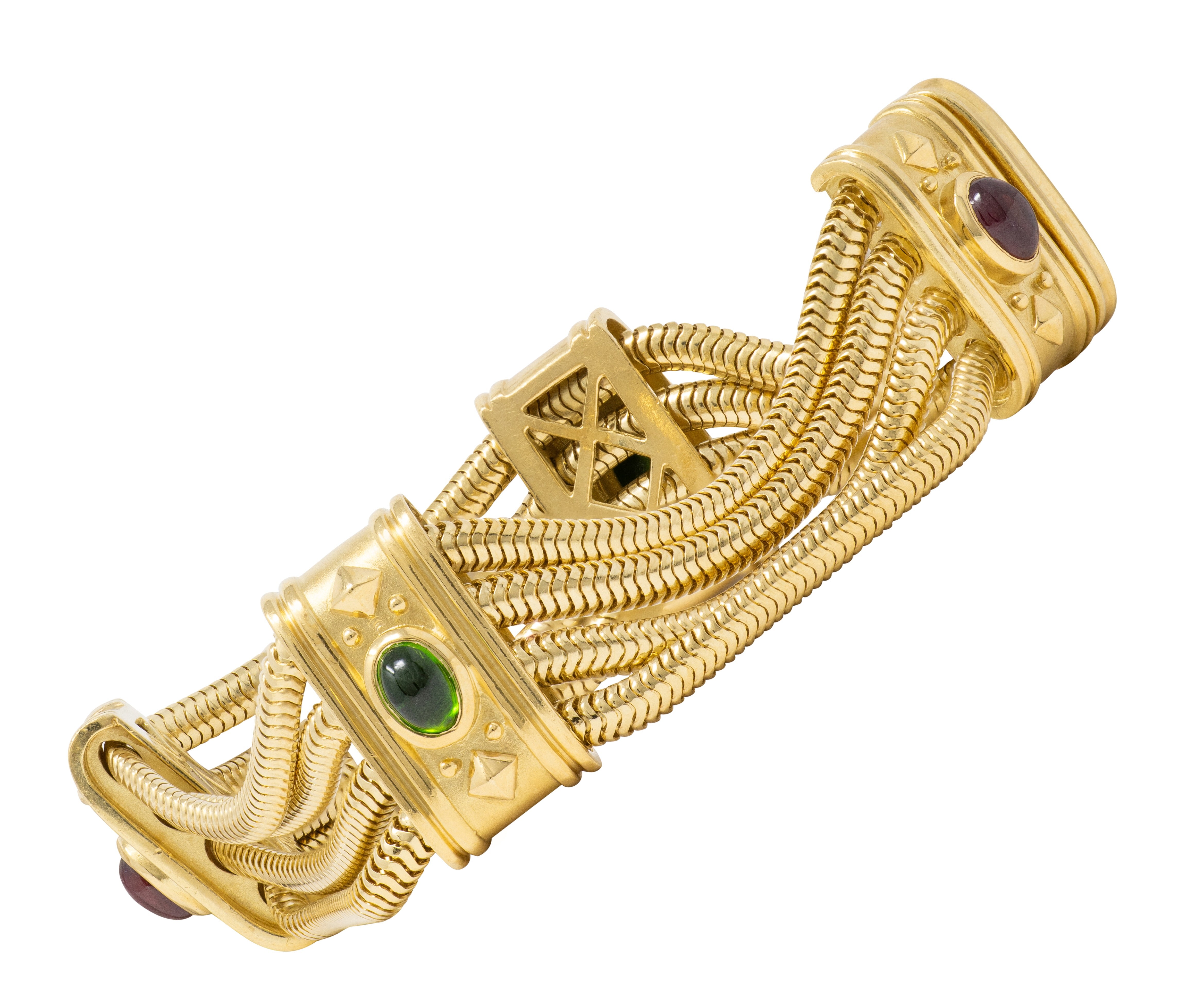 SeidenGang 1990's Tourmaline 18 Karat Yellow Gold Multi-Strand Vintage Bracelet