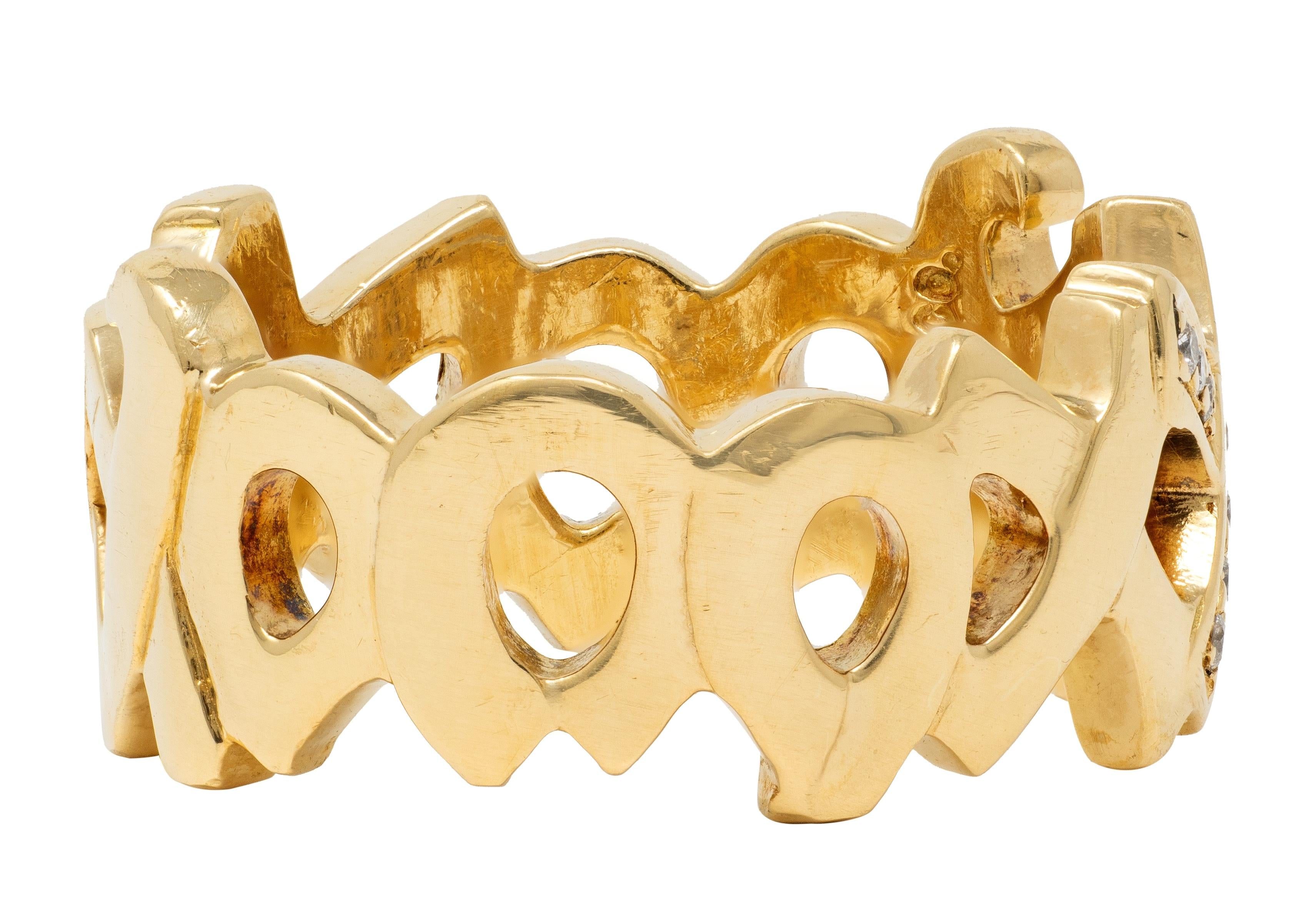 Tiffany & Co. Paloma Picasso 1980's Diamond 18 K Vintage Graffiti XO Band Ring