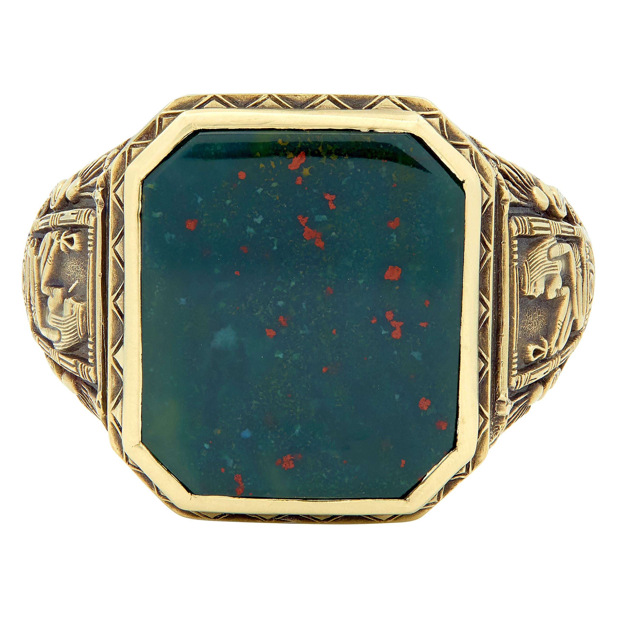 Larter & Sons Victorian Bloodstone 14K Gold Antique Egyptian Revival Signet Ring