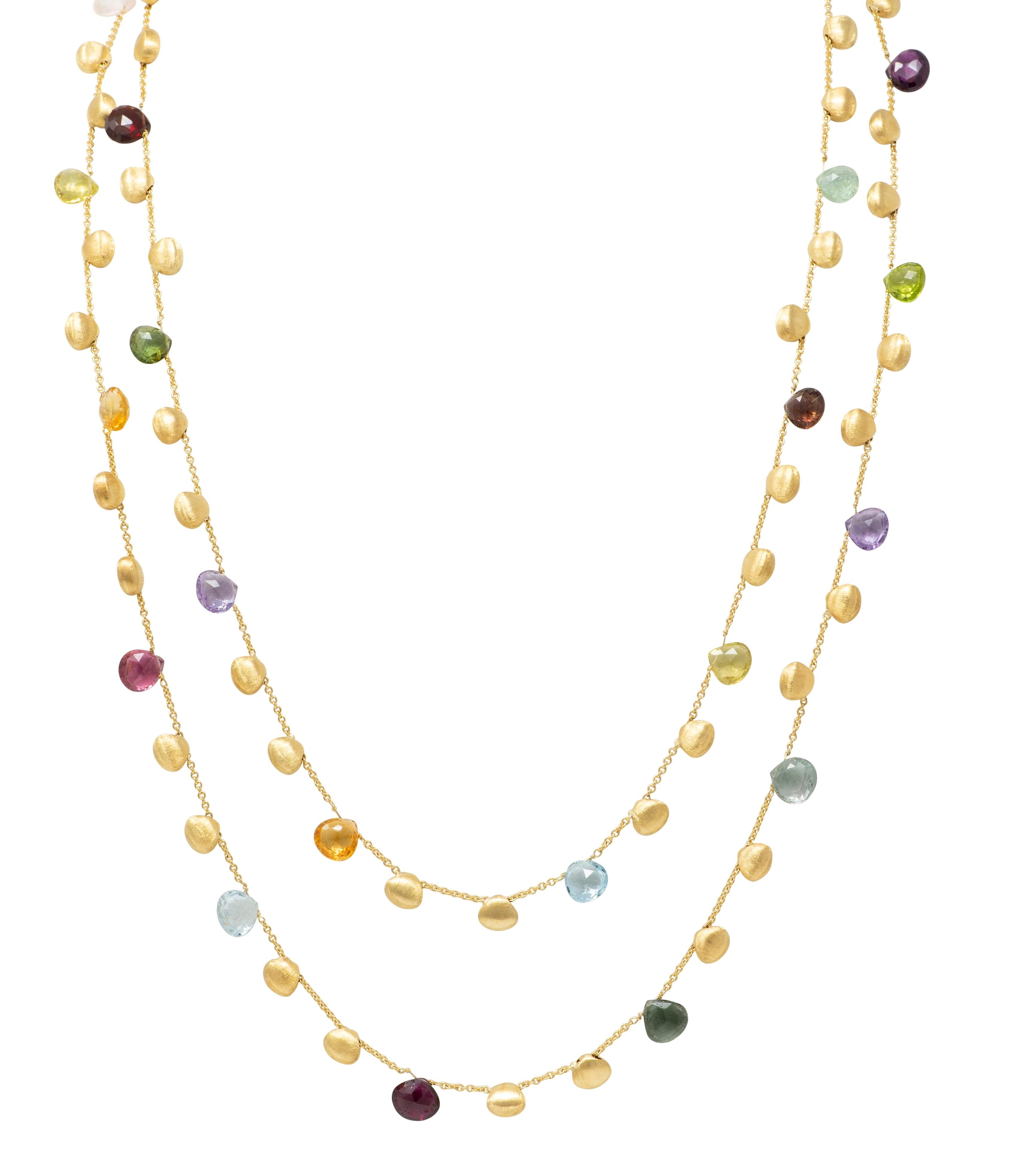 Marco Bicego Multi-Gem 18 Karat Yellow Gold Paradise Station Necklace