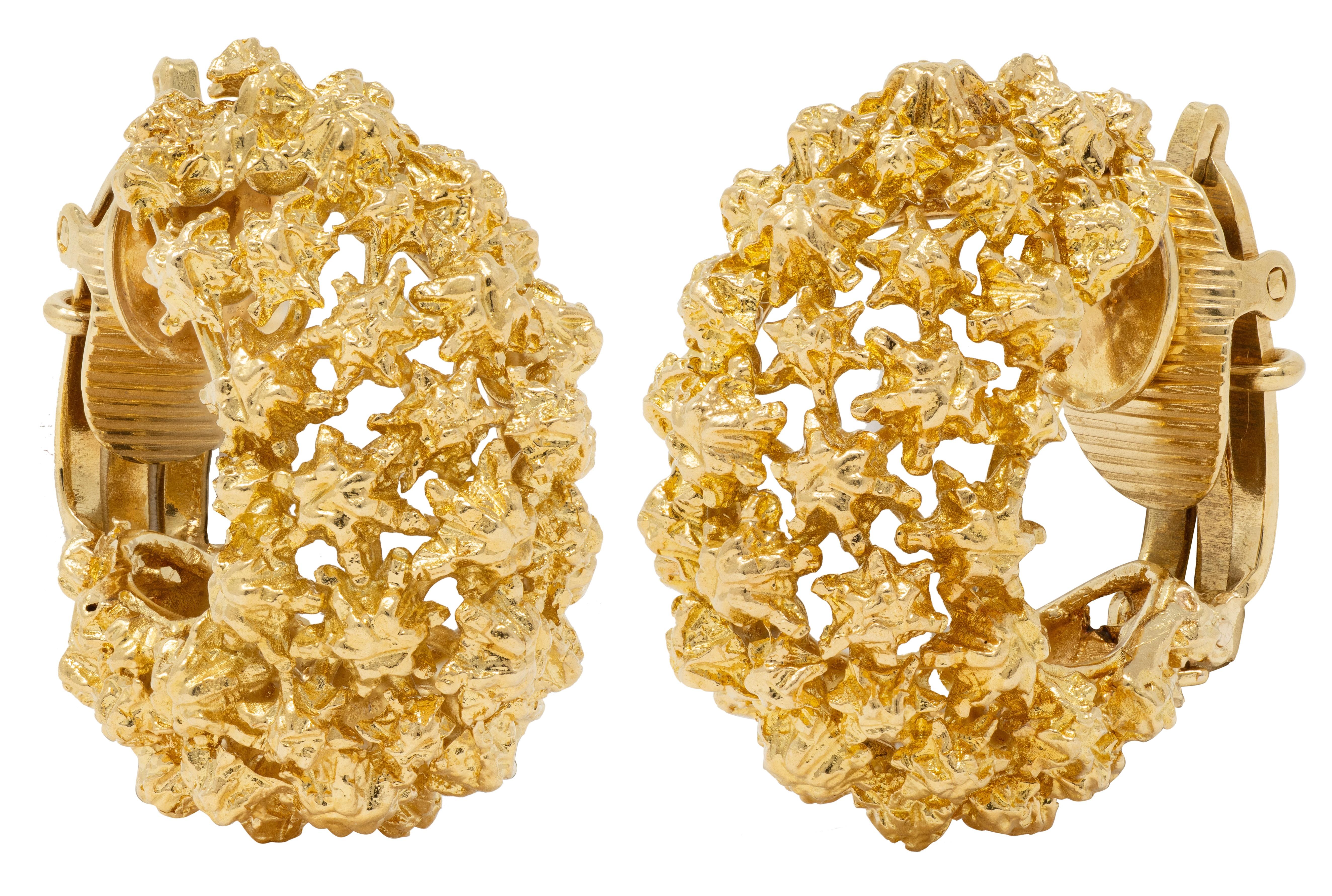 Tiffany & Co. 1960's 18 Karat Yellow Gold Vintage Brutalist J-Hoop Earrings