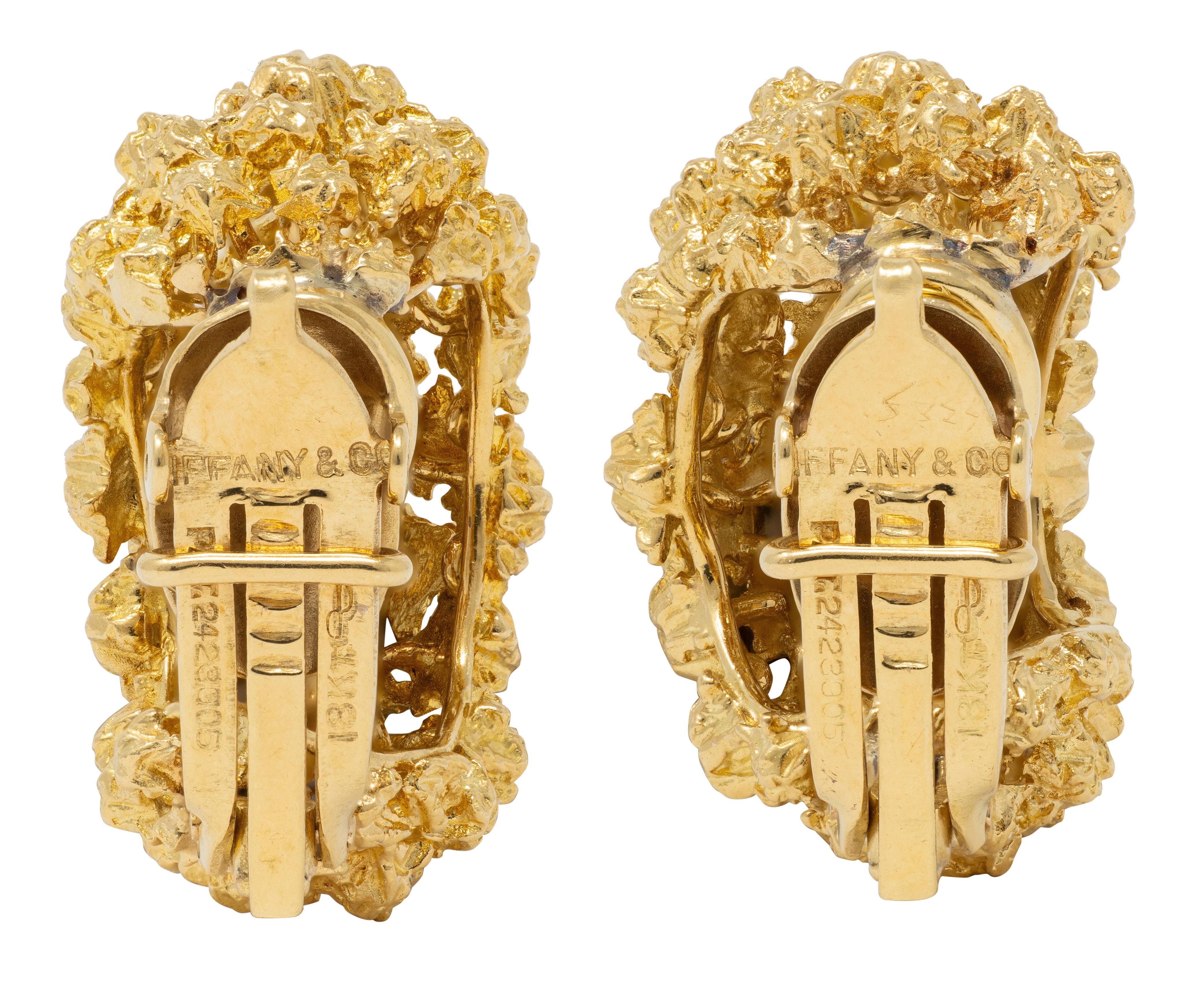 Tiffany & Co. 1960's 18 Karat Yellow Gold Vintage Brutalist J-Hoop Earrings