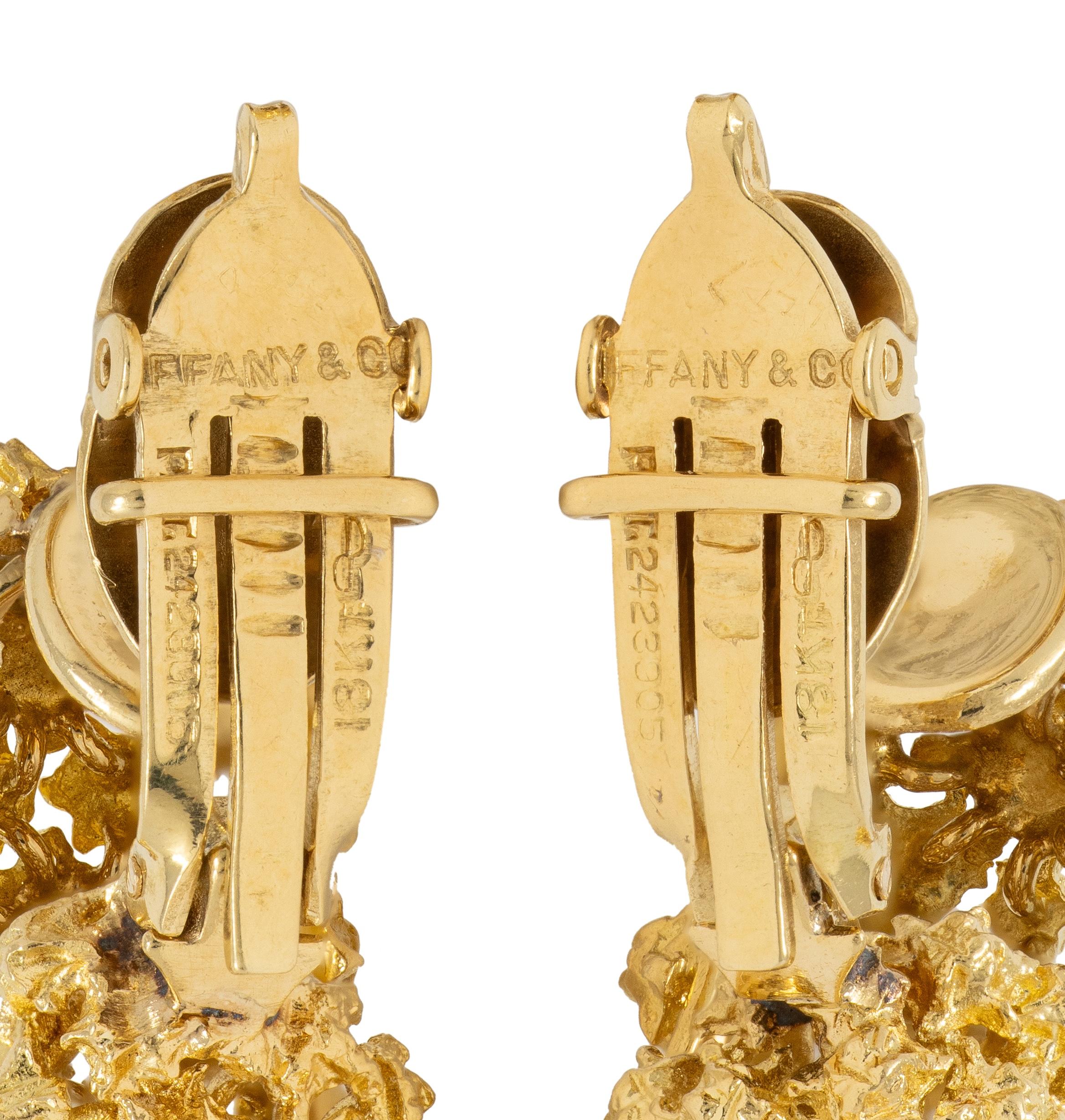 Tiffany & Co. 1960's 18 Karat Yellow Gold Vintage Brutalist J-Hoop Earrings