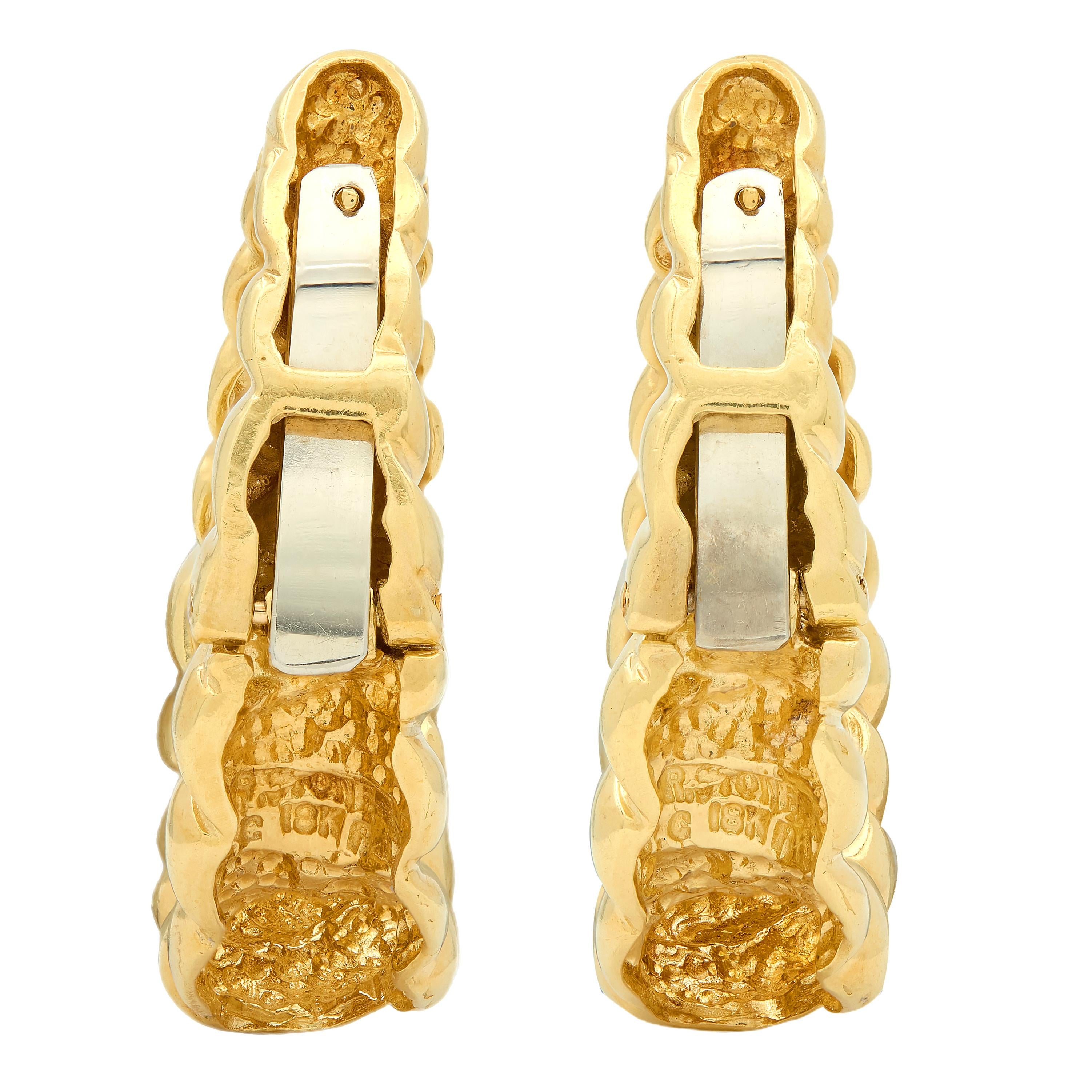 Van Cleef & Arpels 1980's 18K Gold Vintage Twist J-Hoop Ear-Clip Earrings