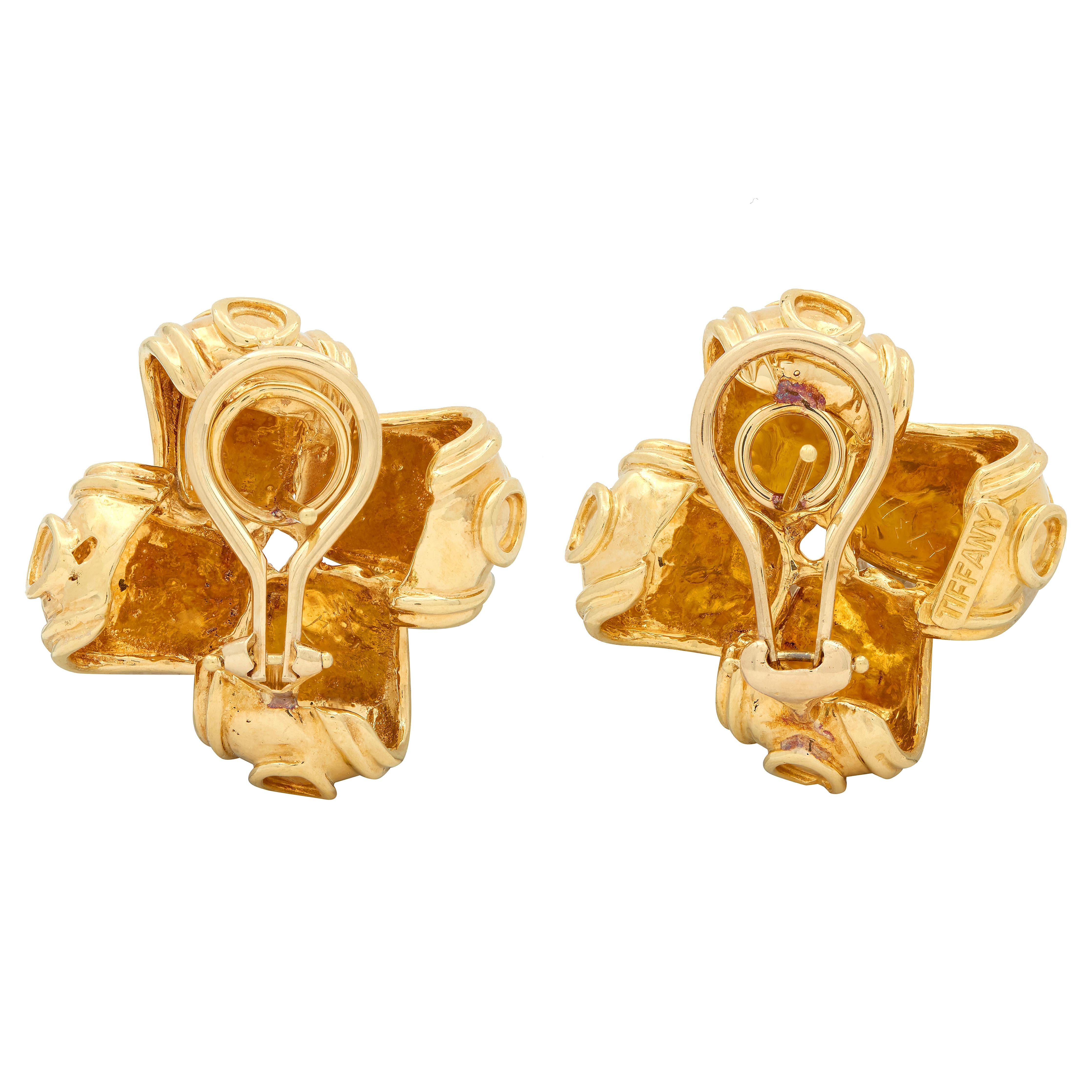 Tiffany & Co. 1990's 18 Karat Yellow Gold Vintage Ribbon Knot Earrings
