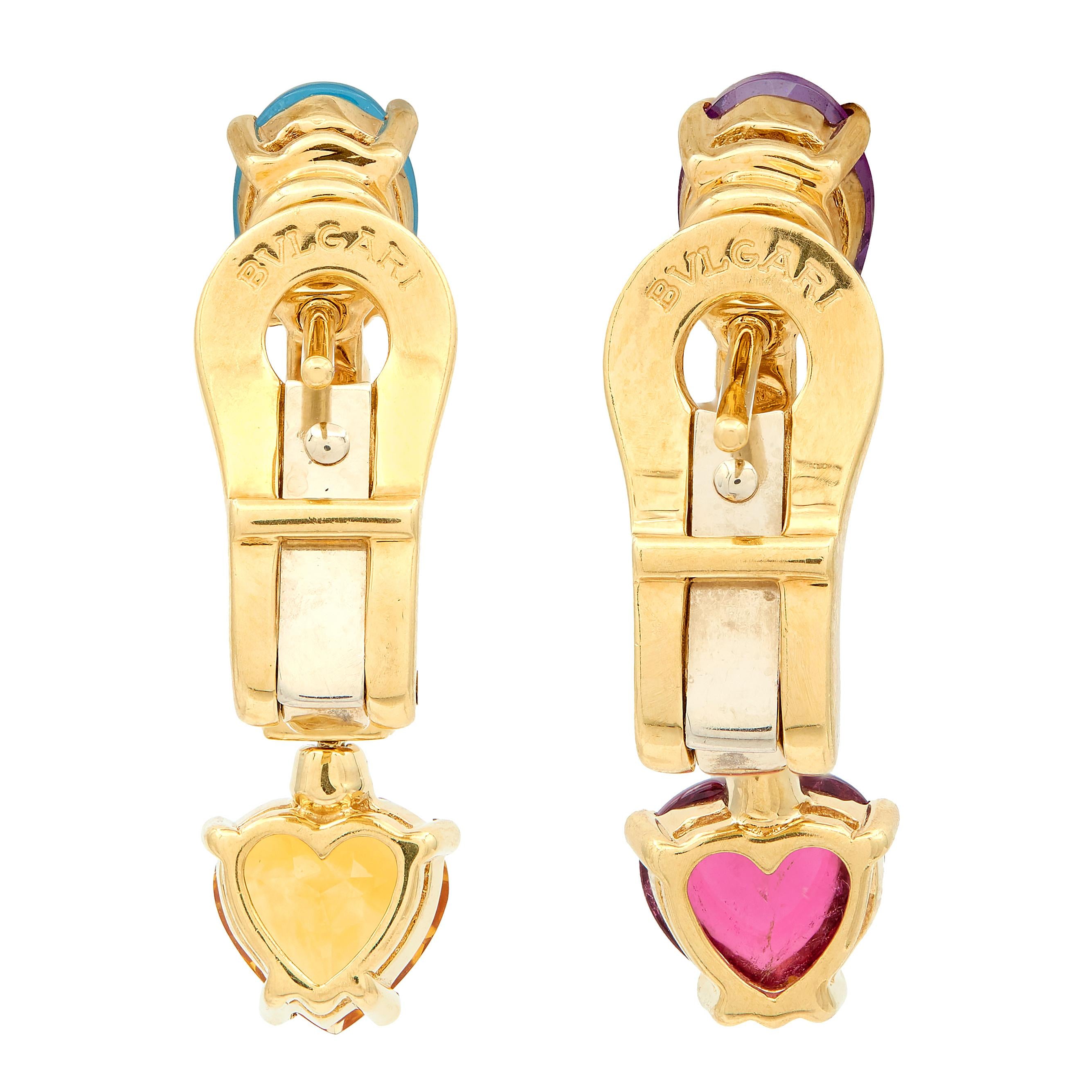 Bulgari Diamond Multi-Gem 18 Karat Yellow Gold Allegra Drop Earrings