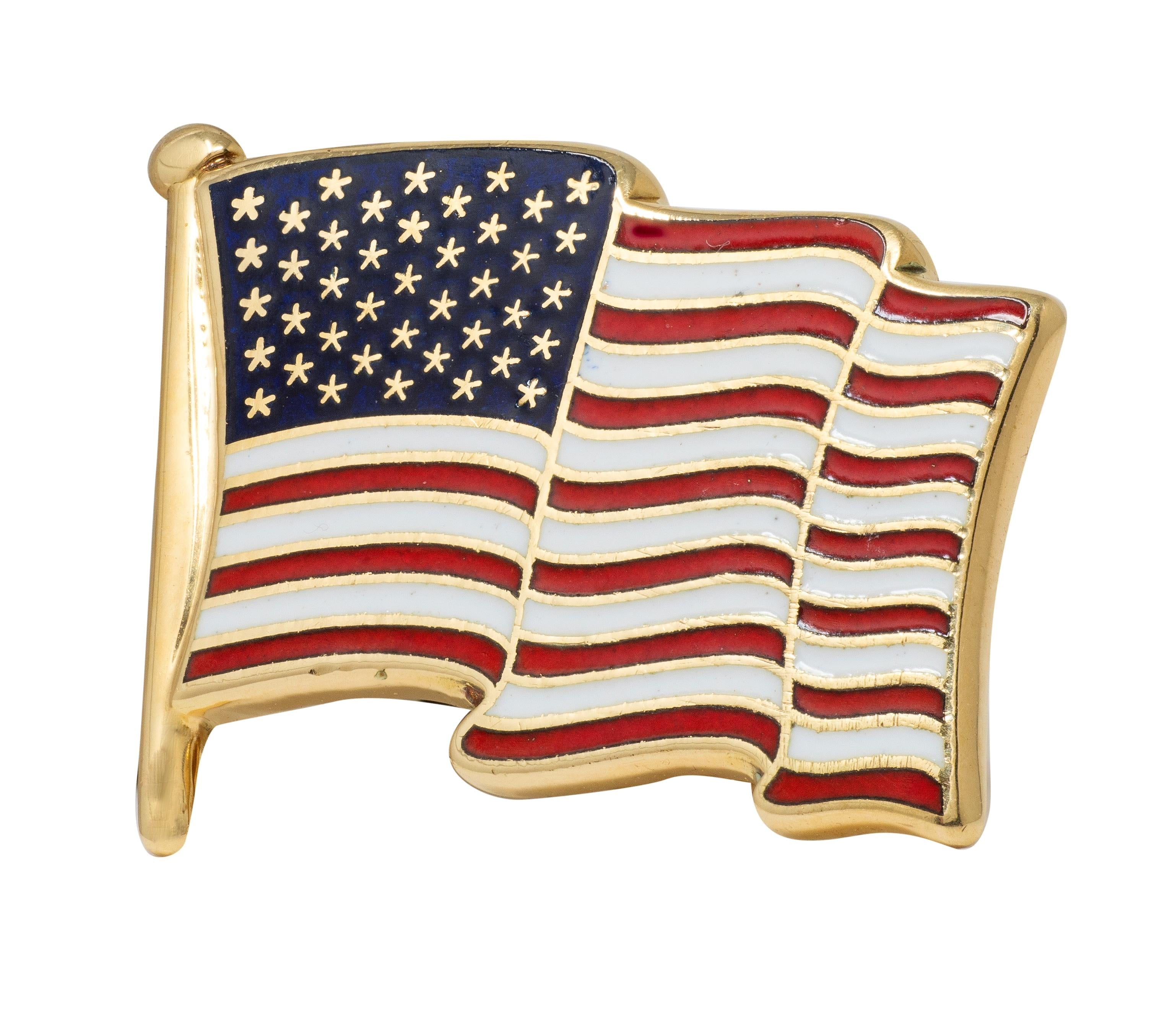 Cartier 9/11 Enamel 18K Yellow Gold Vintage American Flag Memorial Pin Brooch