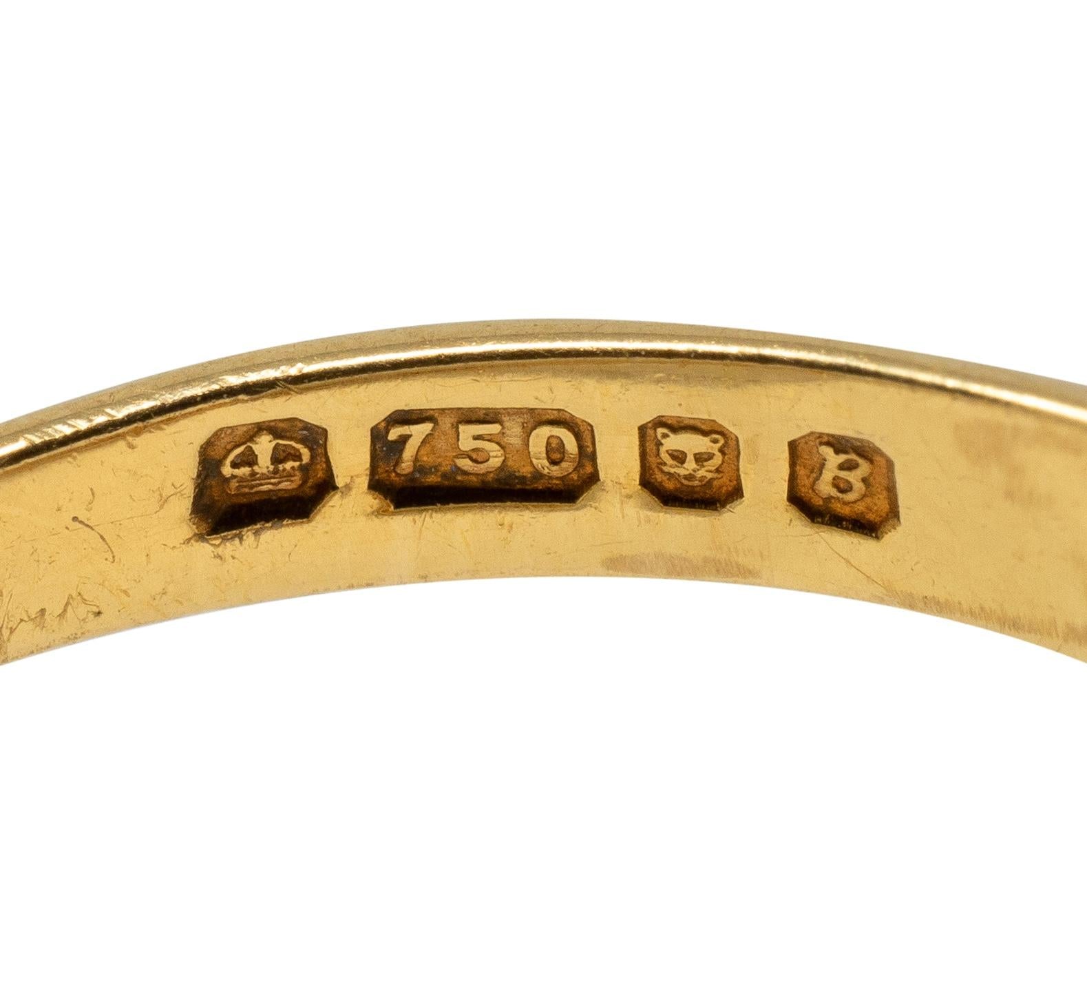 Art Nouveau Opal Diamond 18 Karat Yellow Gold Scrolling Antique Band Ring
