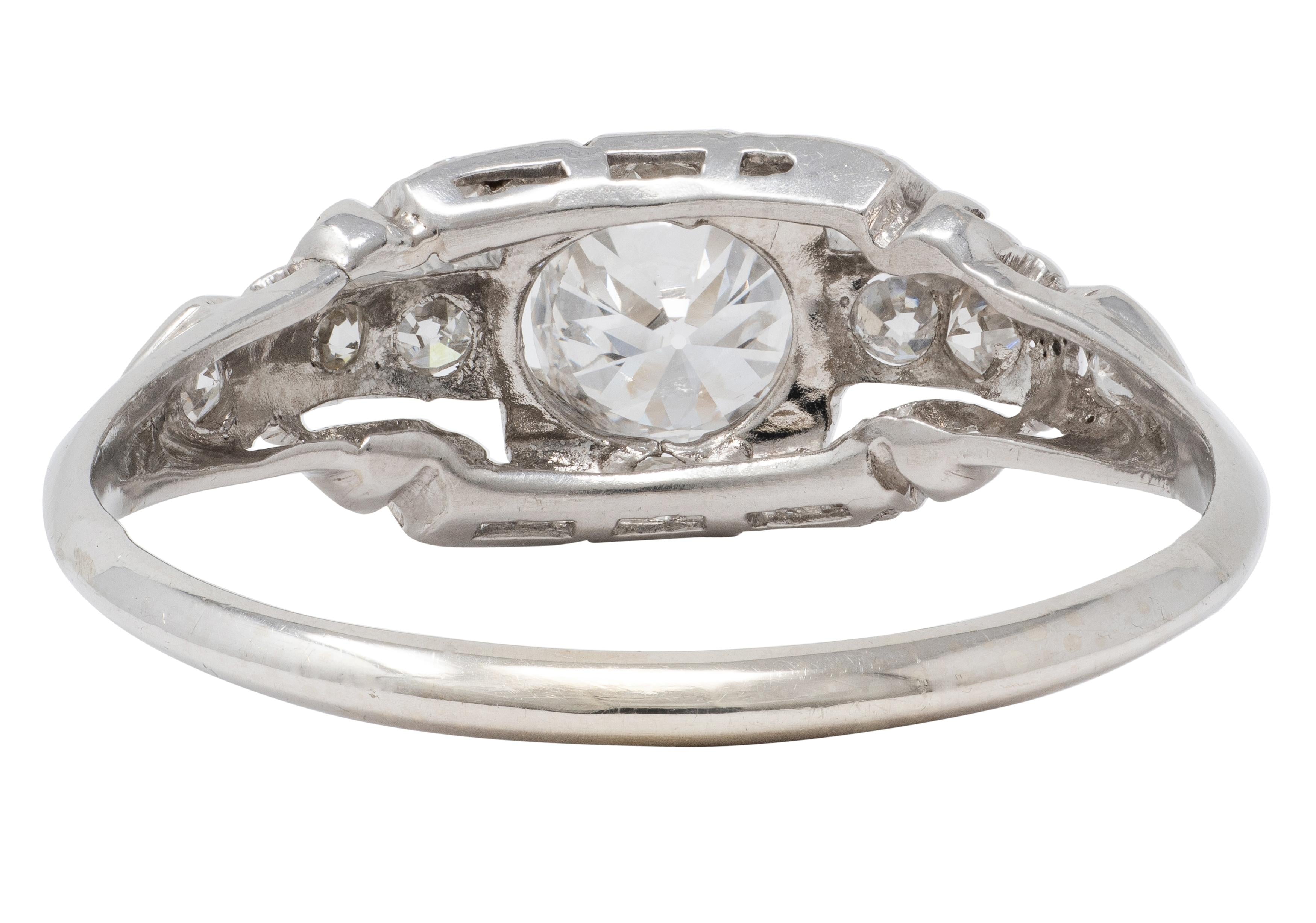 Art Deco Old European Diamond 18K Gold Vintage Scrolling Leaf Engagement Ring