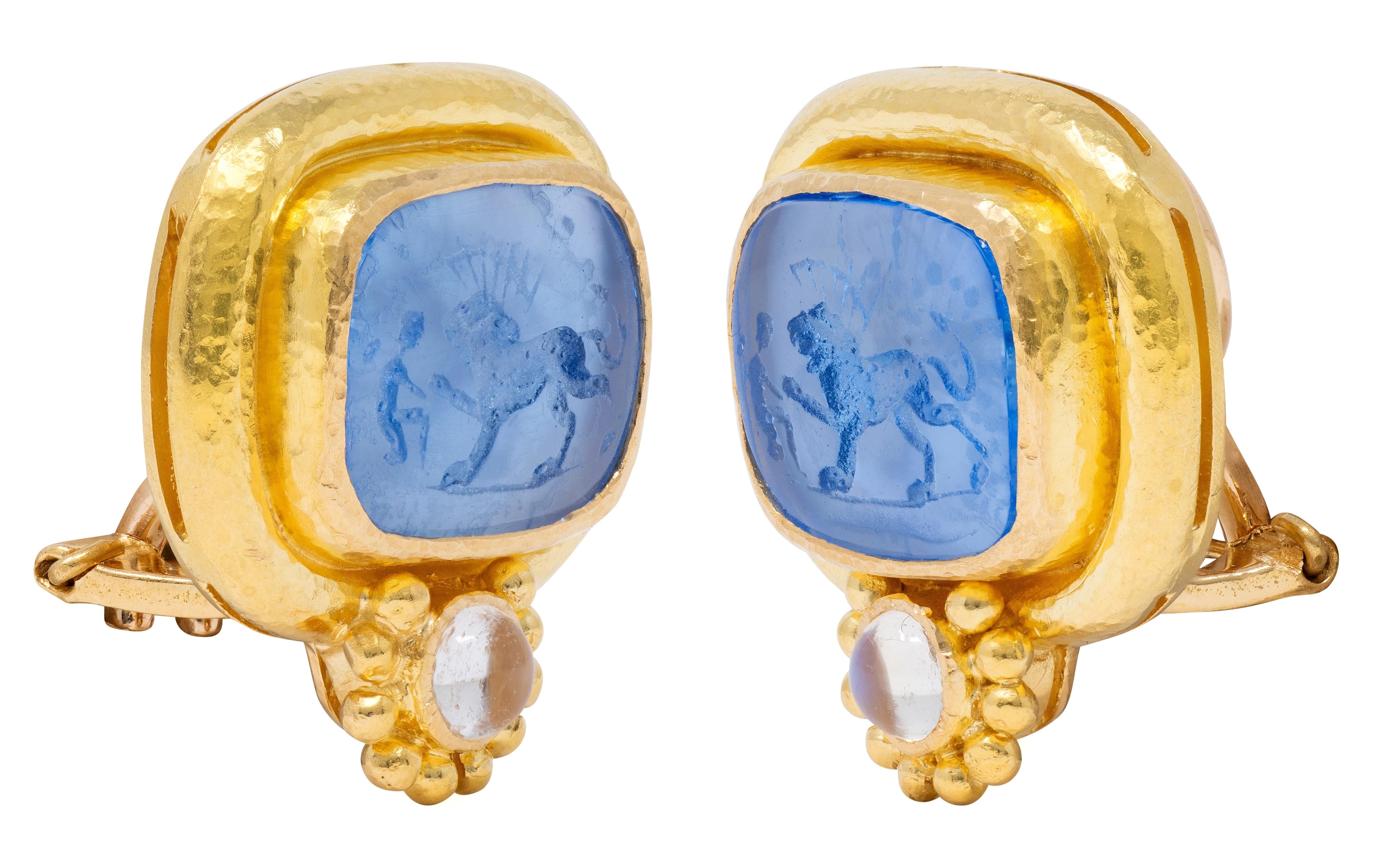 Elizabeth Locke Moonstone Venetian Glass Mother-Of-Pearl 19K Intaglio Earrings
