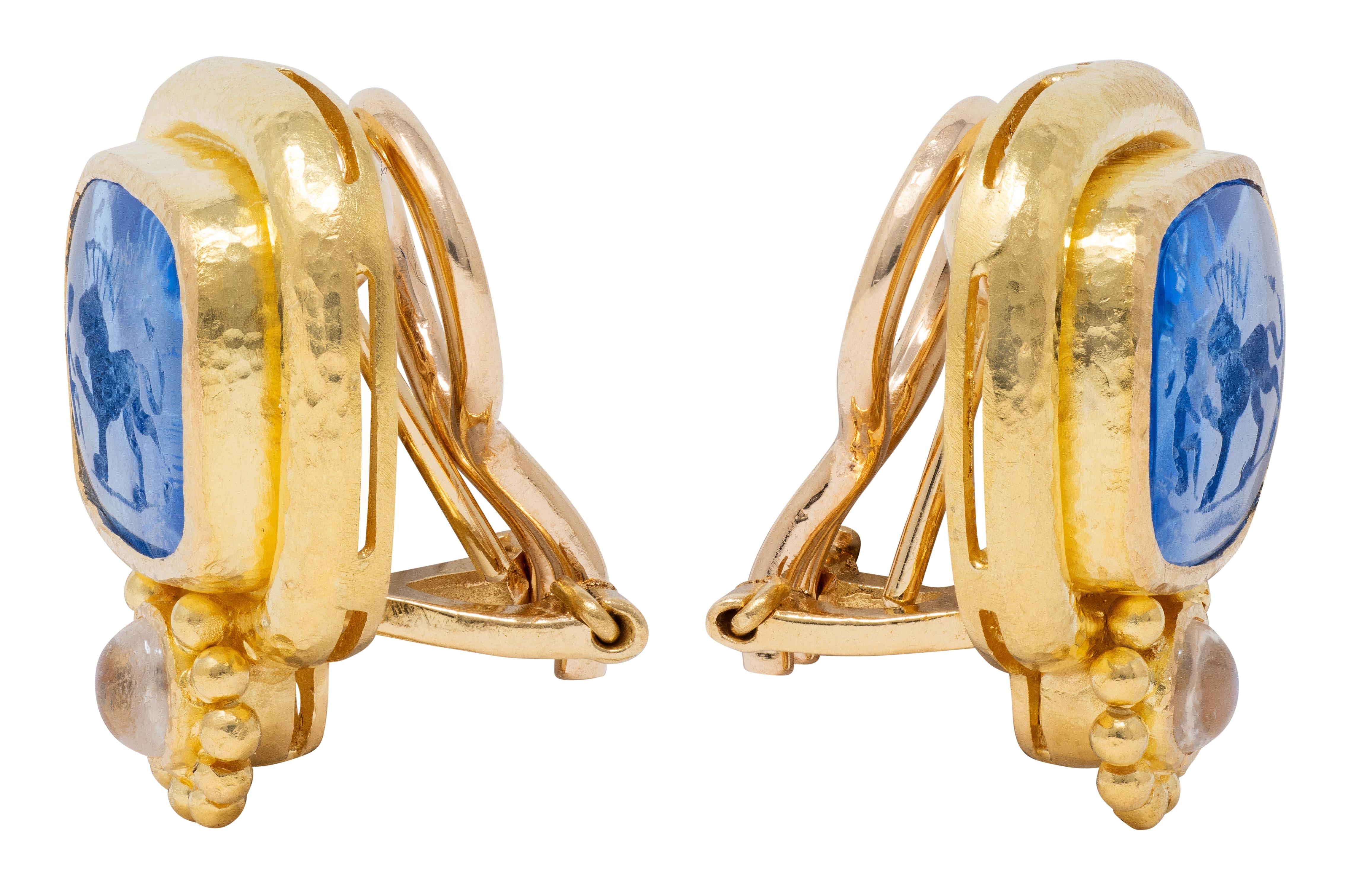 Elizabeth Locke Moonstone Venetian Glass Mother-Of-Pearl 19K Intaglio Earrings