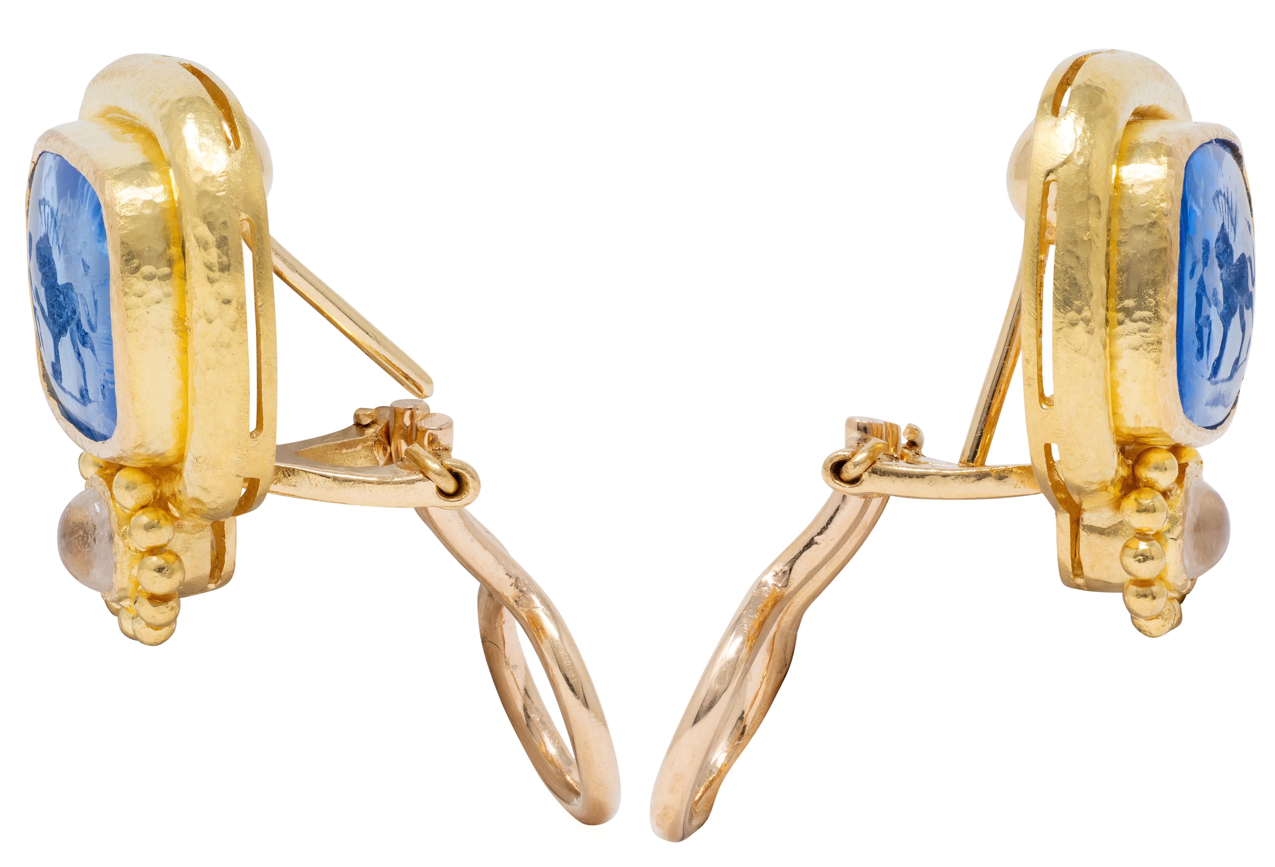 Elizabeth Locke Moonstone Venetian Glass Mother-Of-Pearl 19K Intaglio Earrings