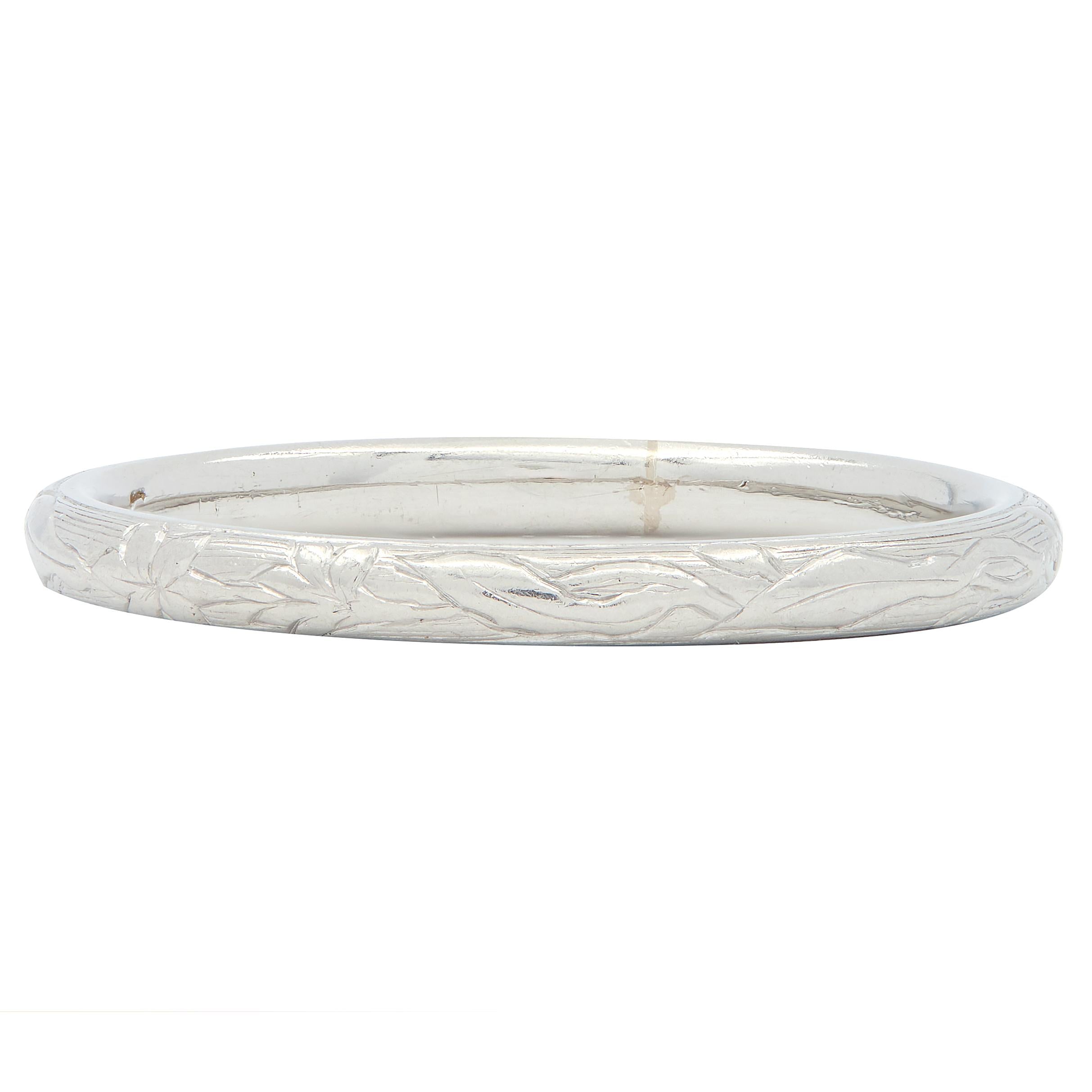 Art Deco Platinum Engraved Floral Lotus Vintage Wedding Band Ring