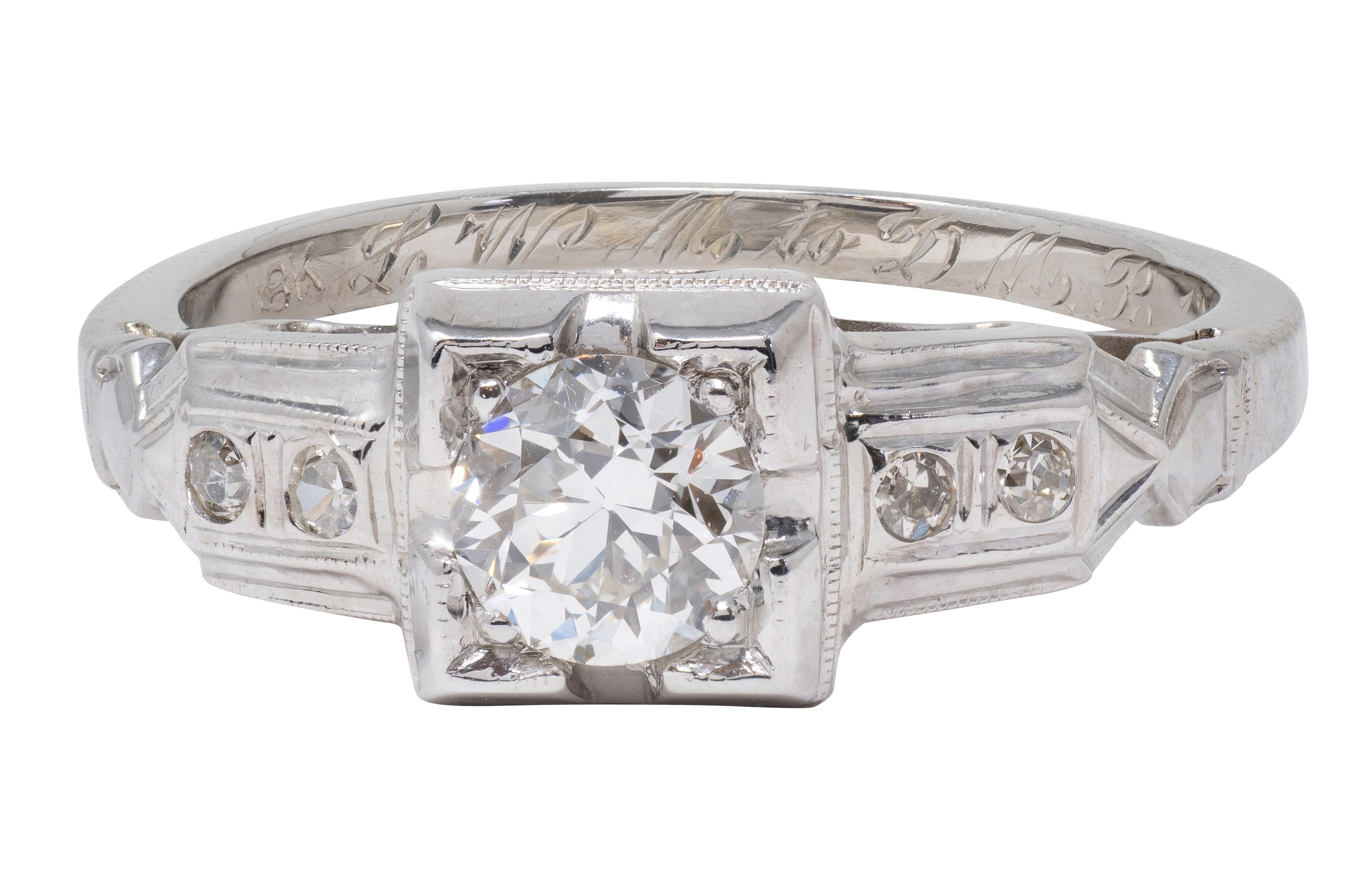 1933 Art Deco Old European Cut Diamond 18K White Gold Vintage Engagement Ring