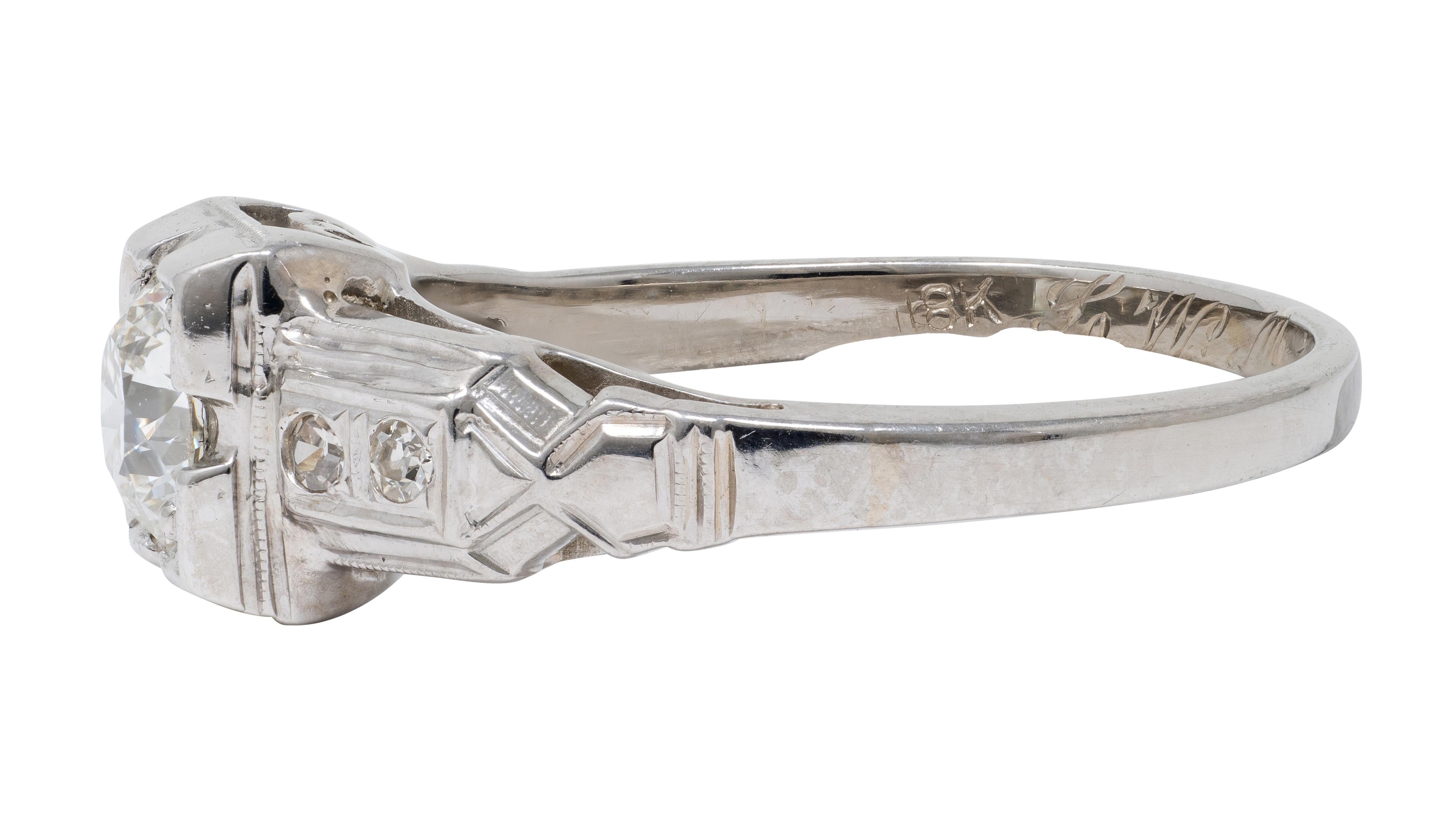 1933 Art Deco Old European Cut Diamond 18K White Gold Vintage Engagement Ring