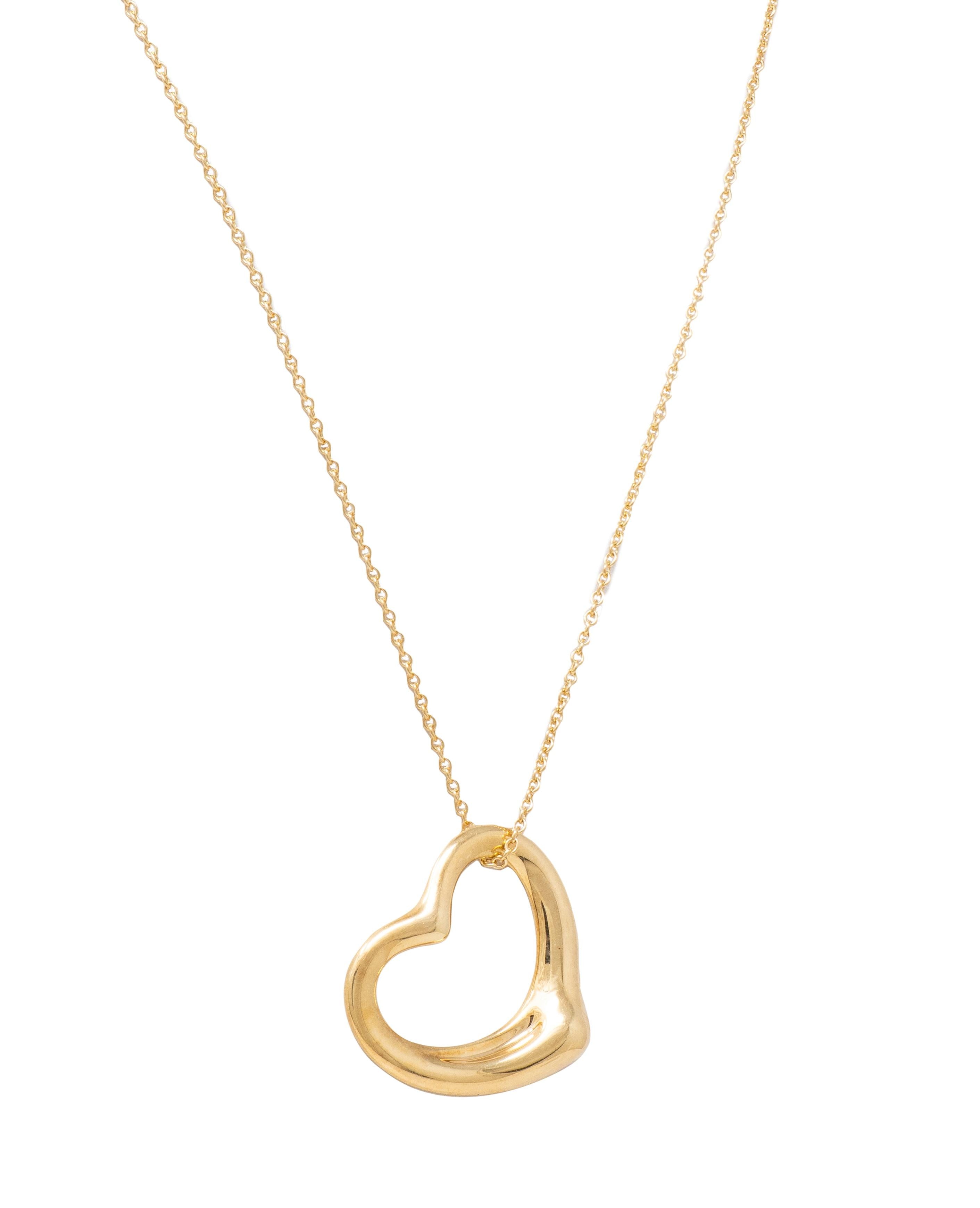 Tiffany & Co. Elsa Peretti 18 Karat Yellow Gold Open Heart Pendant Necklace