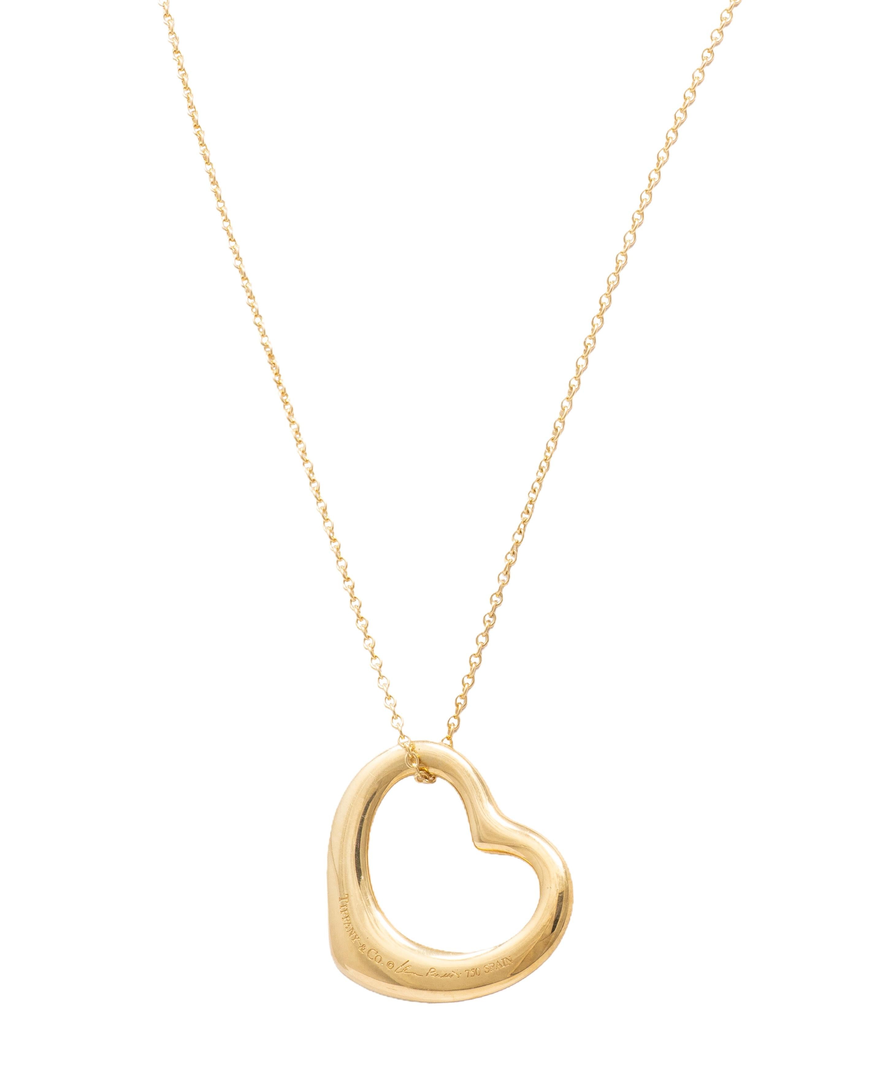 Tiffany & Co. Elsa Peretti 18 Karat Yellow Gold Open Heart Pendant Necklace