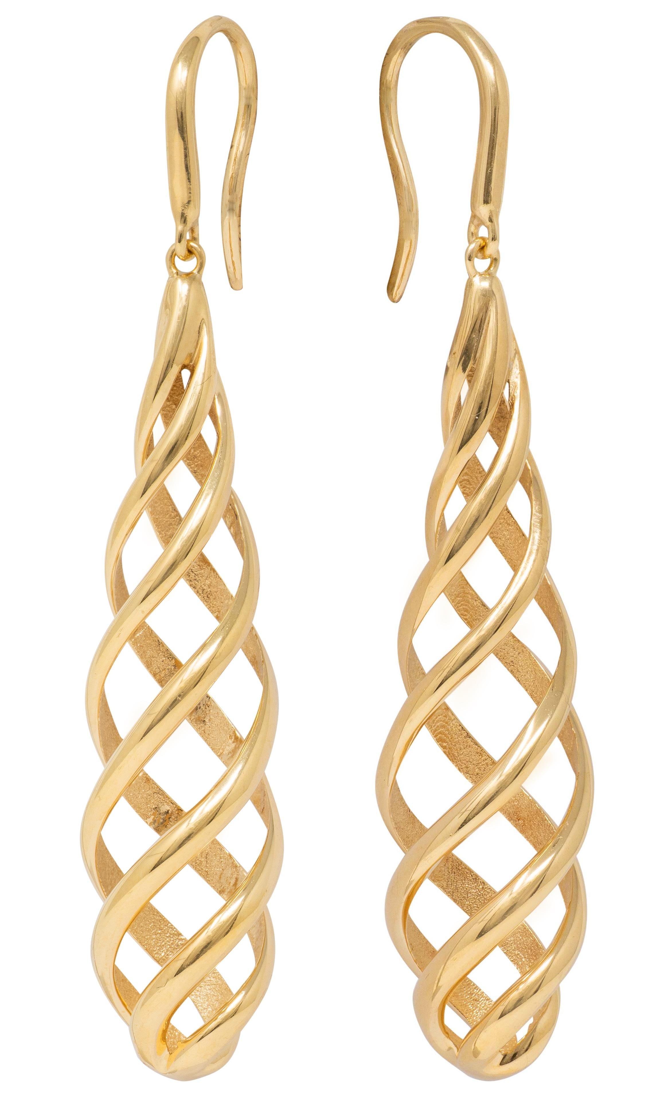 Tiffany & Co. Paloma Picasso 1990's 18 Karat Yellow Gold Spiral Drop Earrings