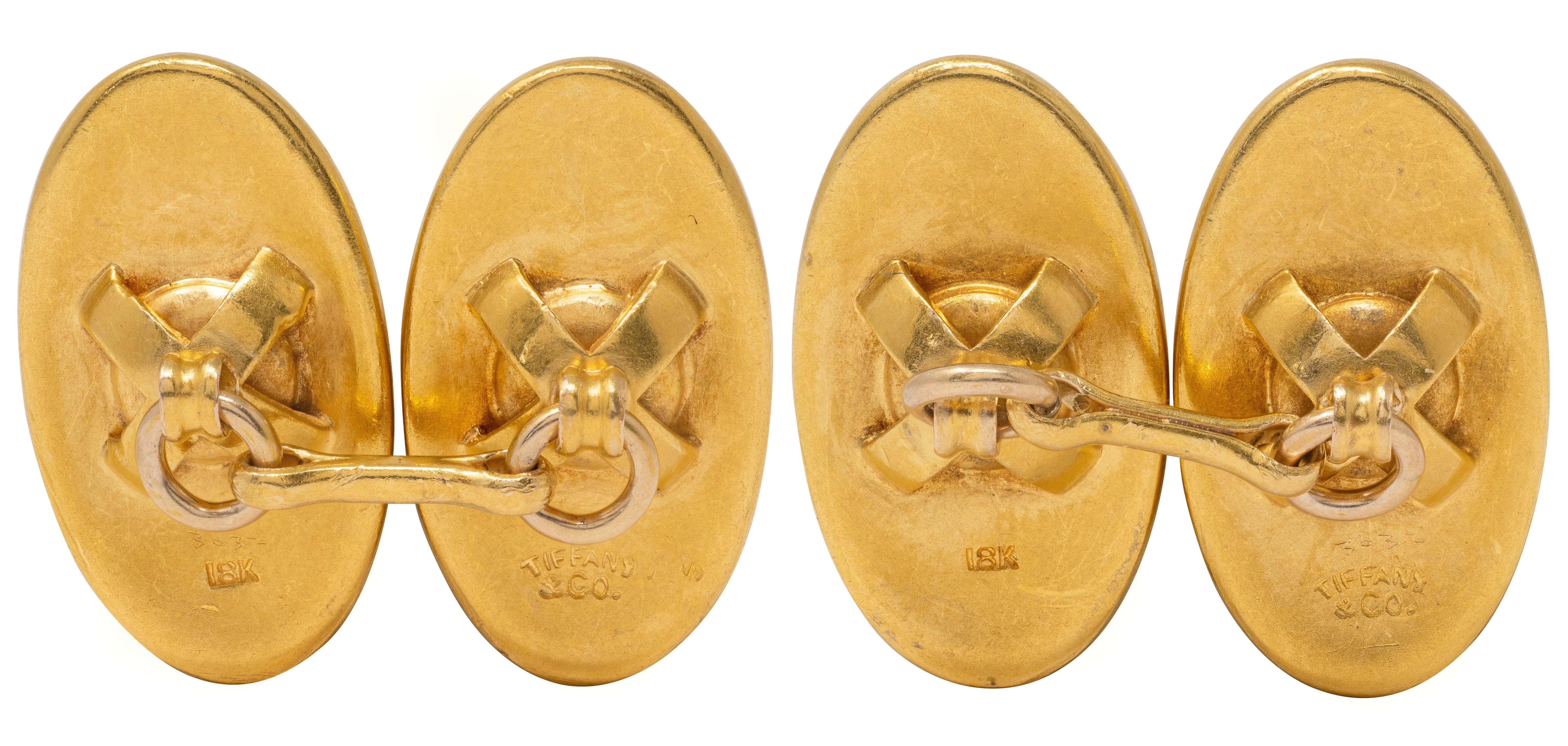 Tiffany & Co. Early Art Deco Sapphire 18K Gold Antique Oval Link Cufflinks