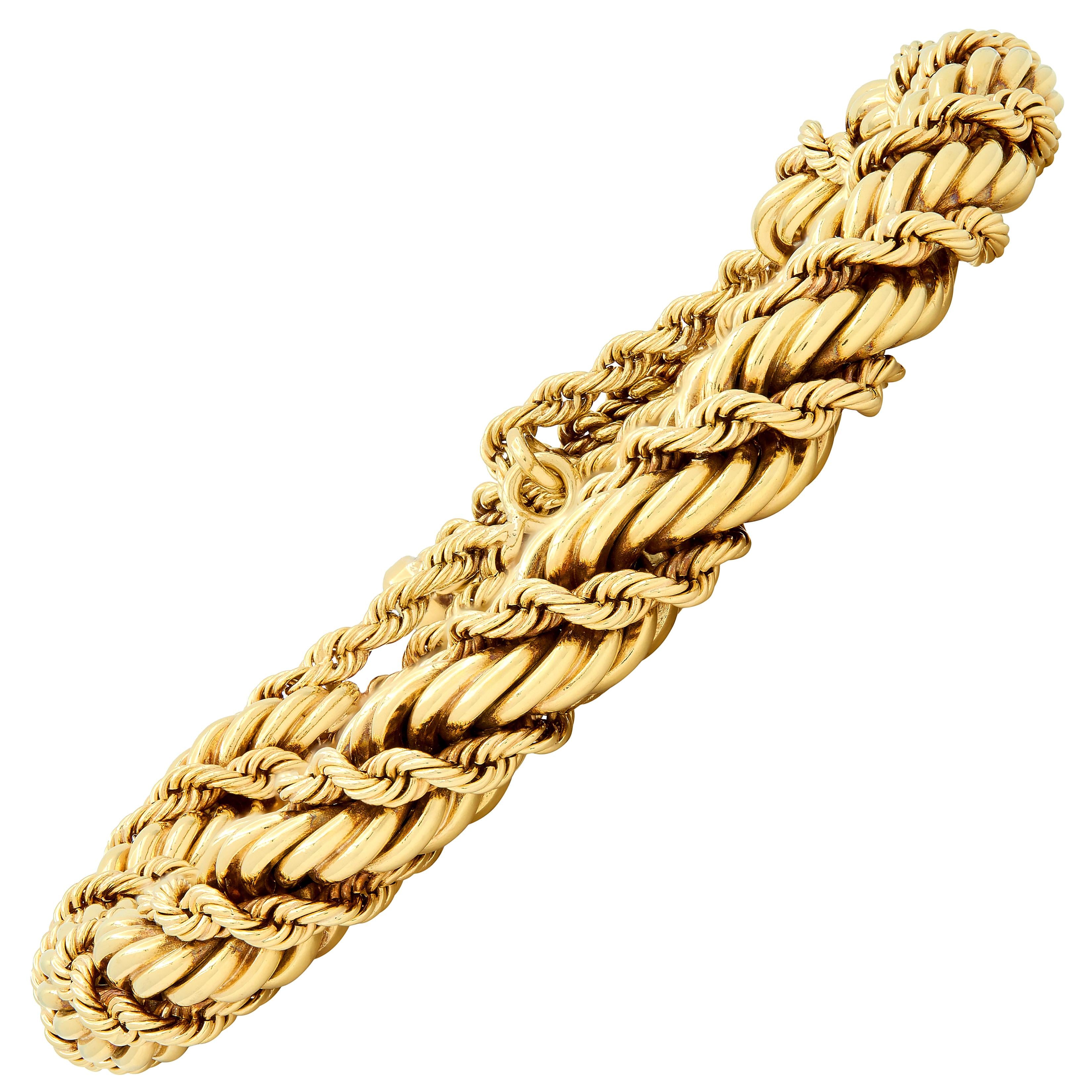 Tiffany & Co. Schlumberger 1960 Sapphire 18K Gold Vintage Twisted Rope Bracelet