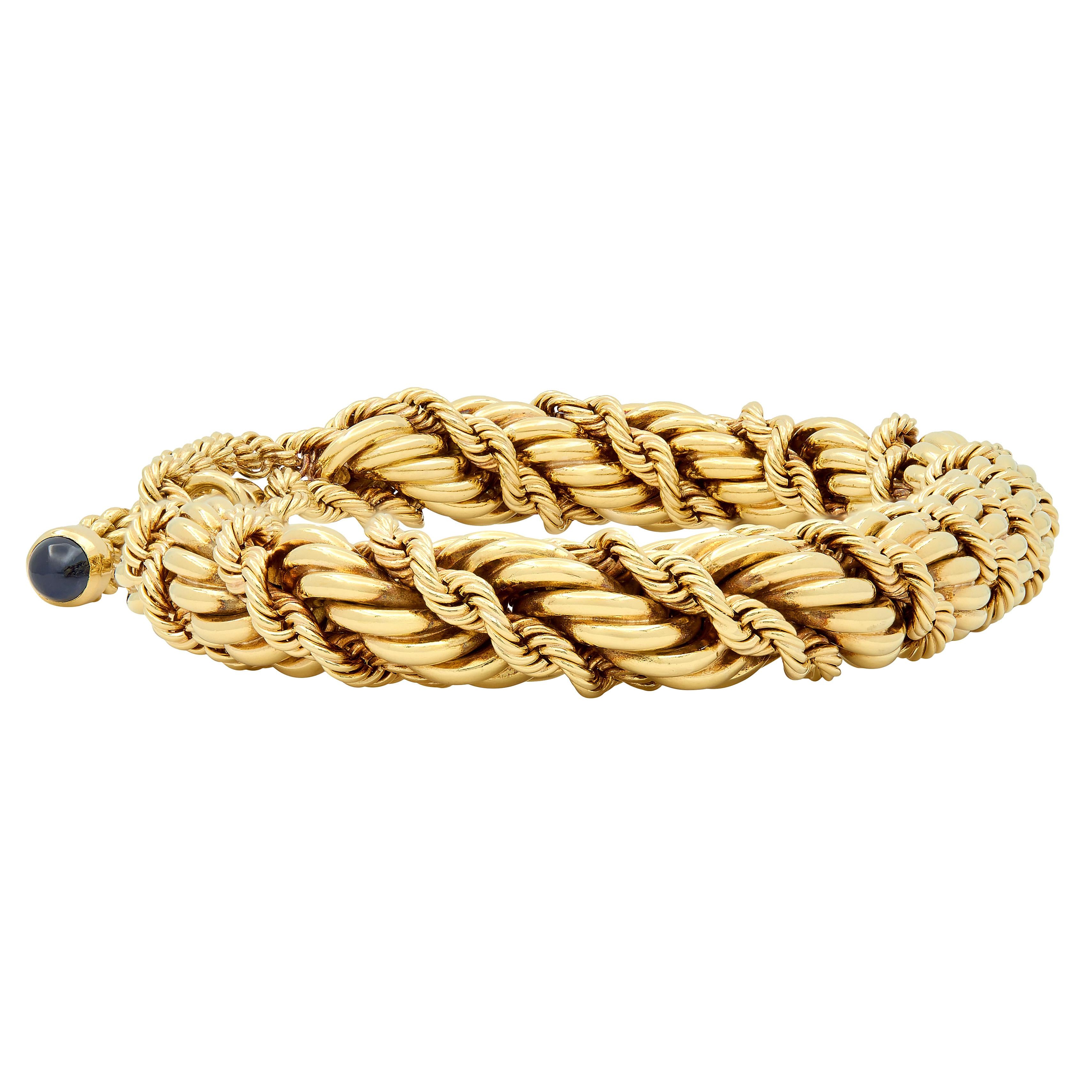 Tiffany & Co. Schlumberger 1960 Sapphire 18K Gold Vintage Twisted Rope Bracelet