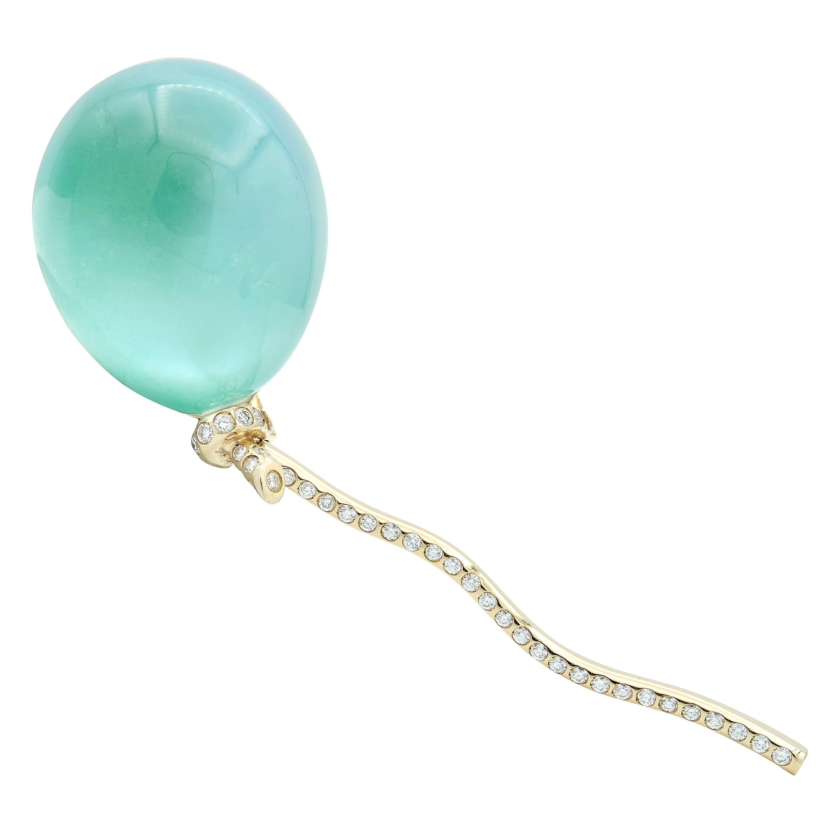 Vhernier Diamond Quartz Mother-of-Pearl 18K Gold Balloon Palloncino Brooch