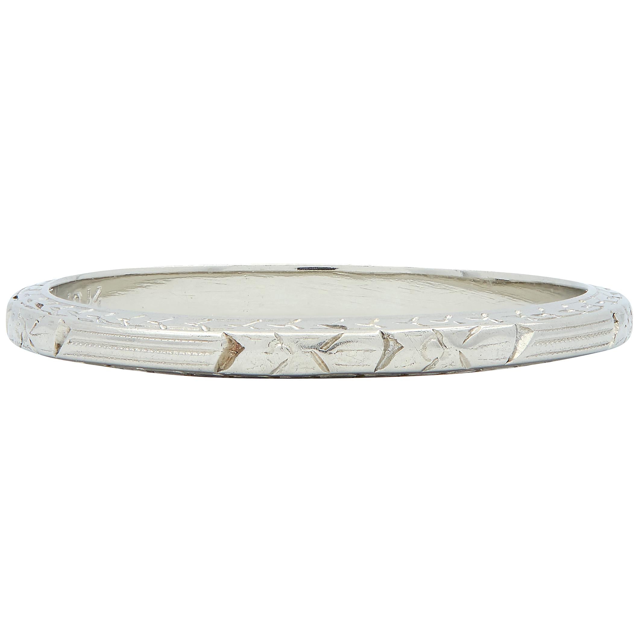 Belais Art Deco 18 Karat White Gold Orange Blossom Wheat Wedding Band Ring